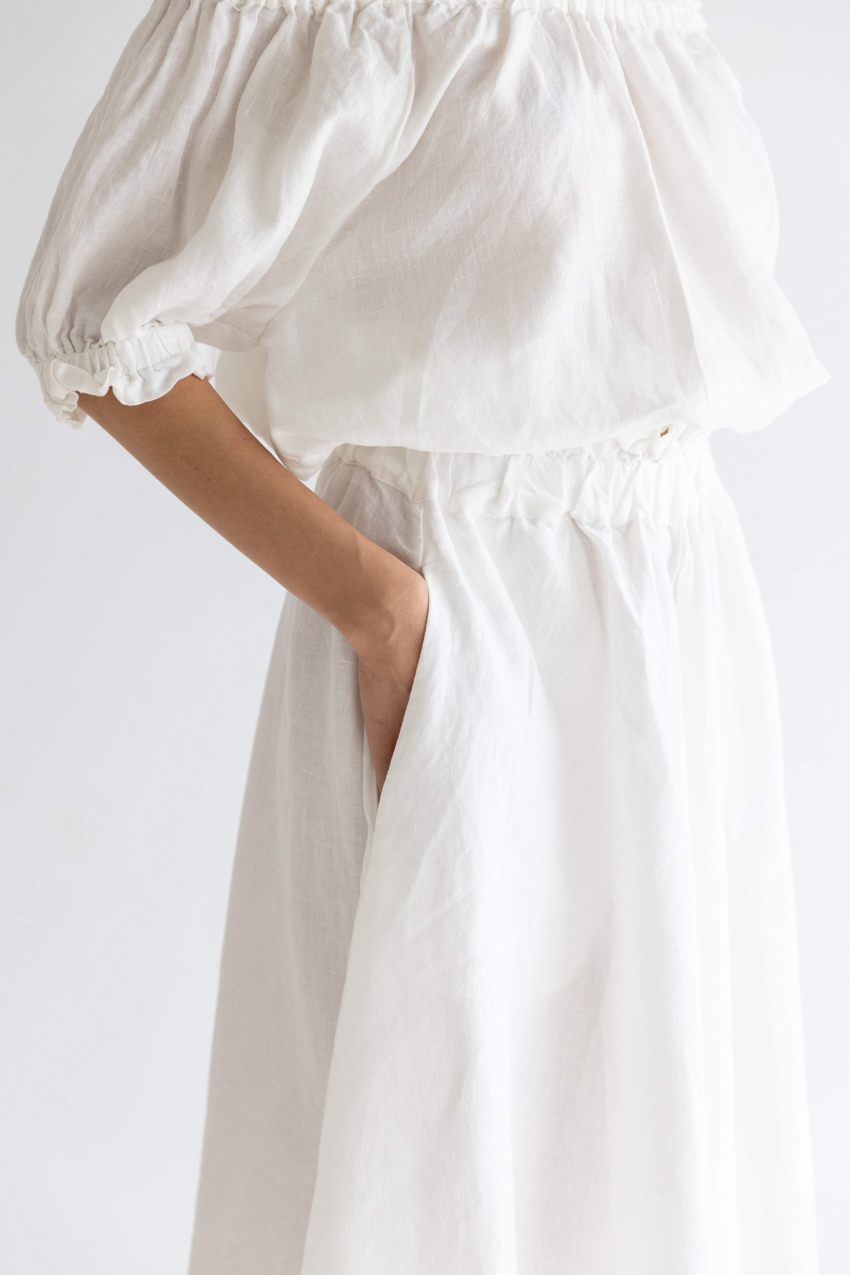 Ruffle Linen Top | Sundae White $215