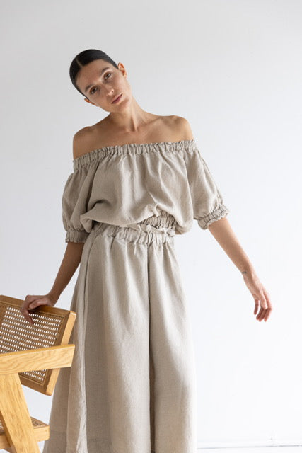 Ruffle Linen Top | Natural $215