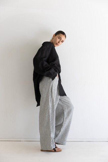 Wide Leg Relaxed Pant | Charcoal Stripe $280