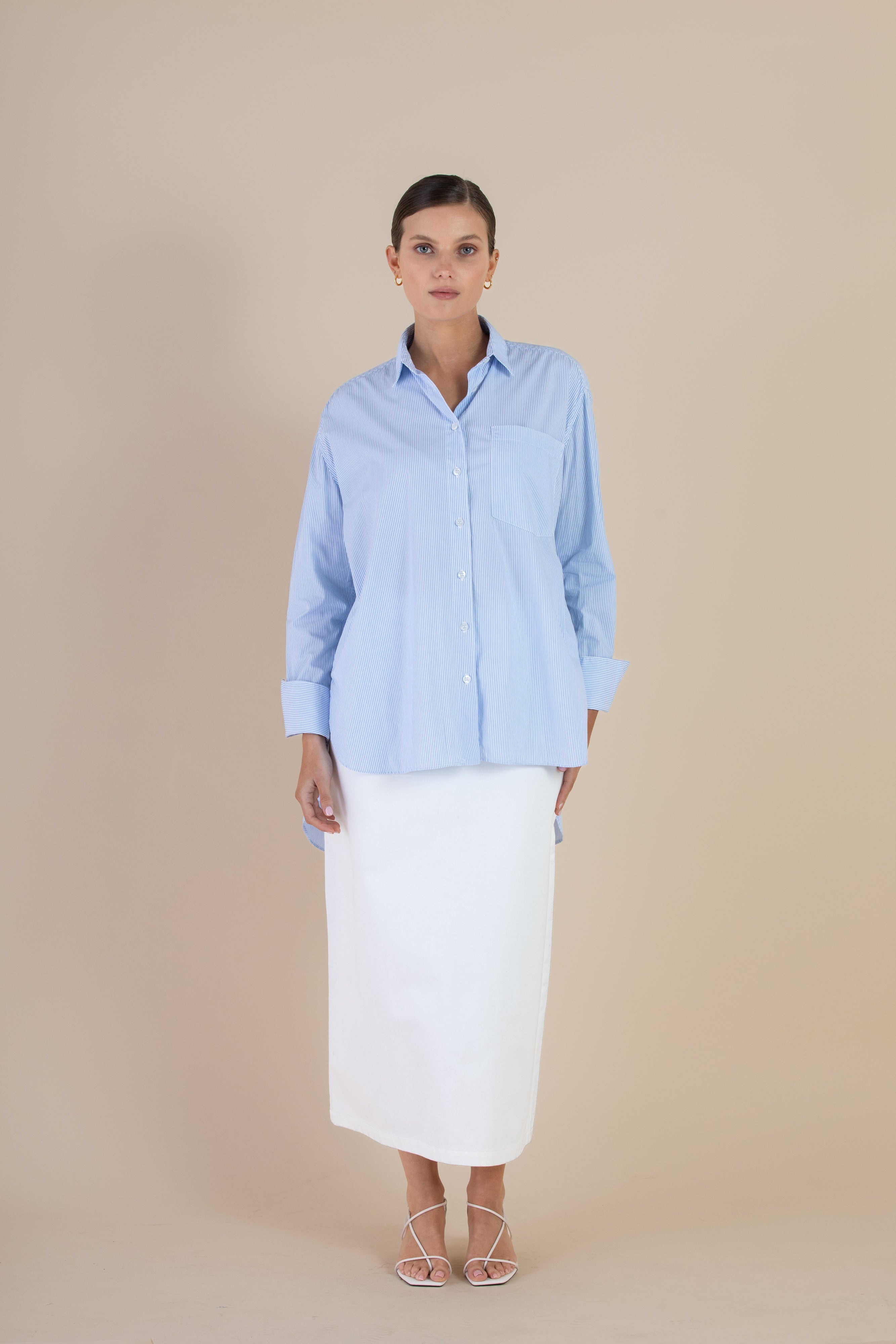 The Mira Shirt | White/Chambray $280 - October