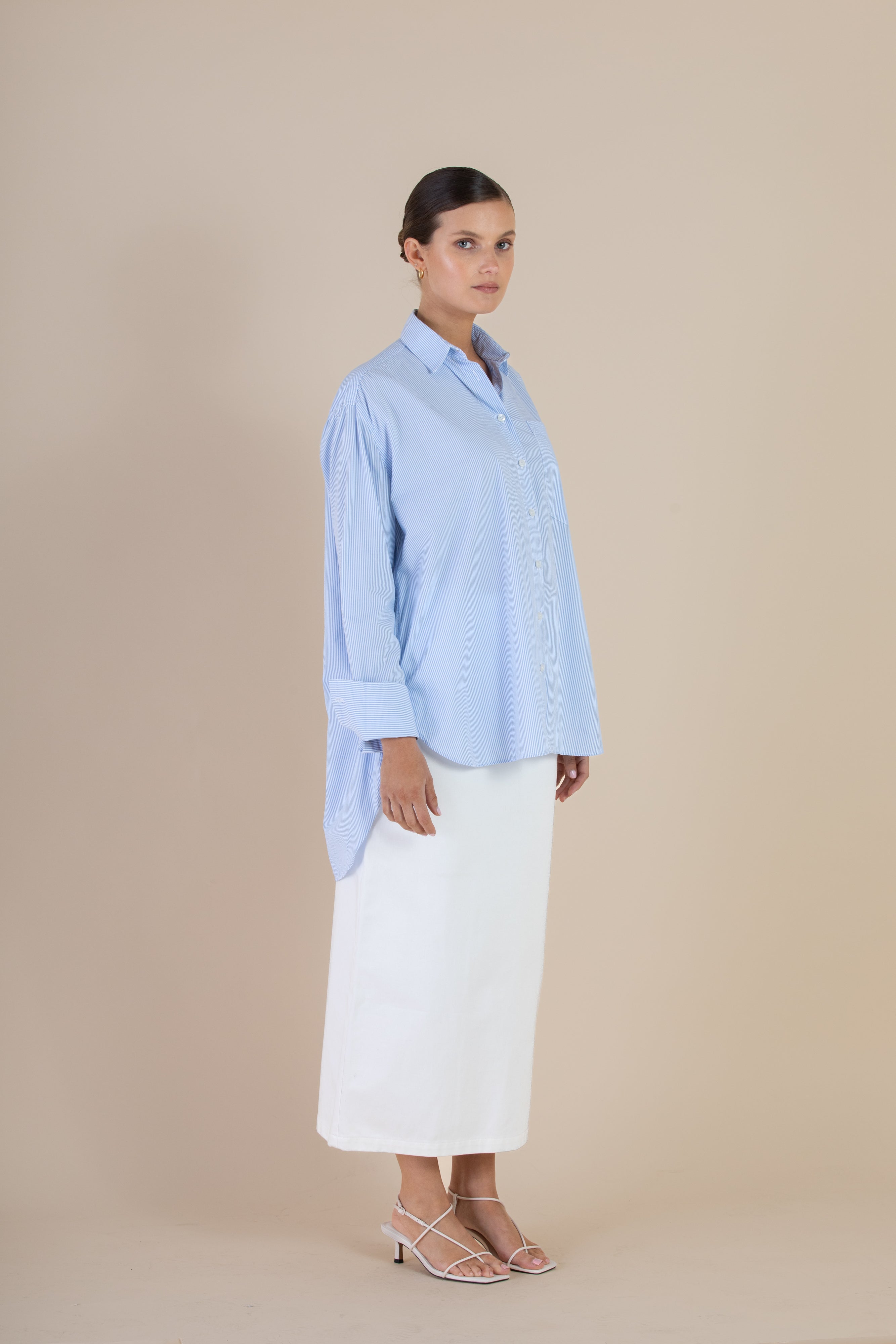 The Mira Shirt | White/Chambray $280 - October
