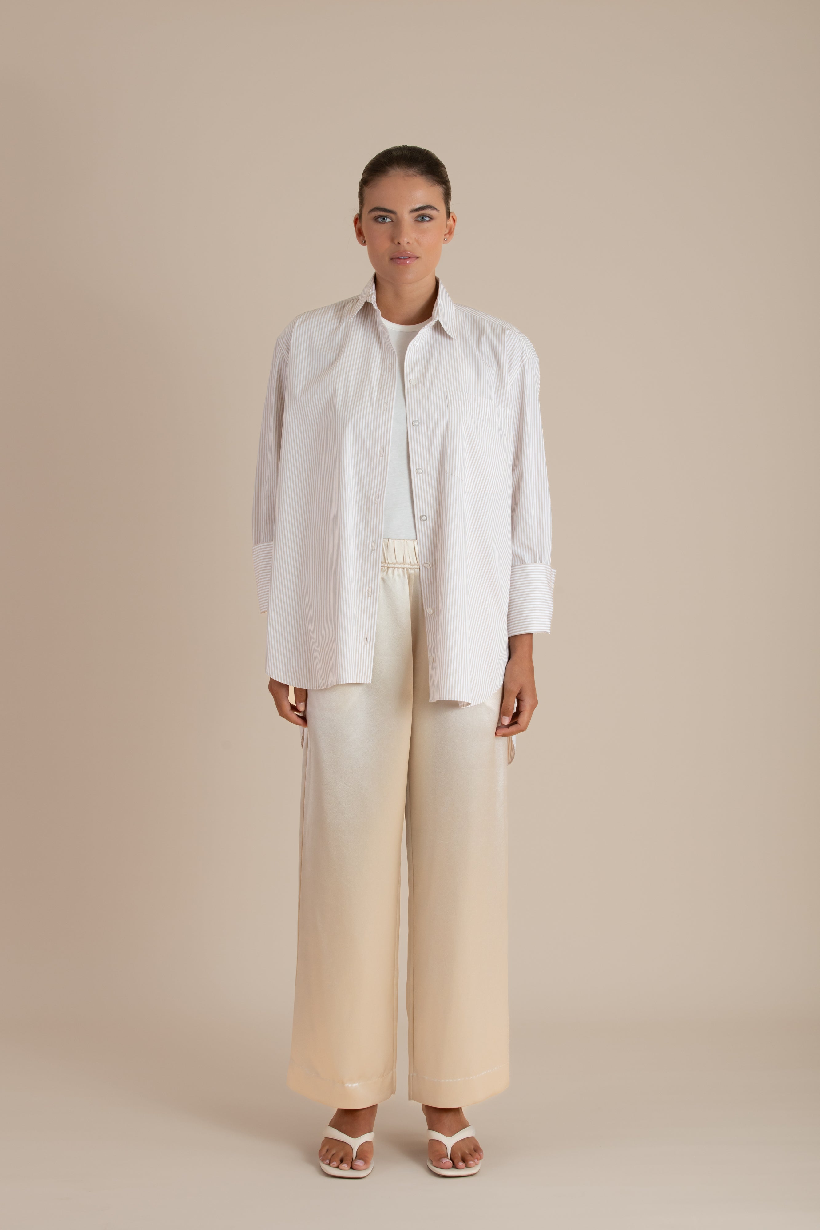 The Mira Shirt | White/Biscuit $280