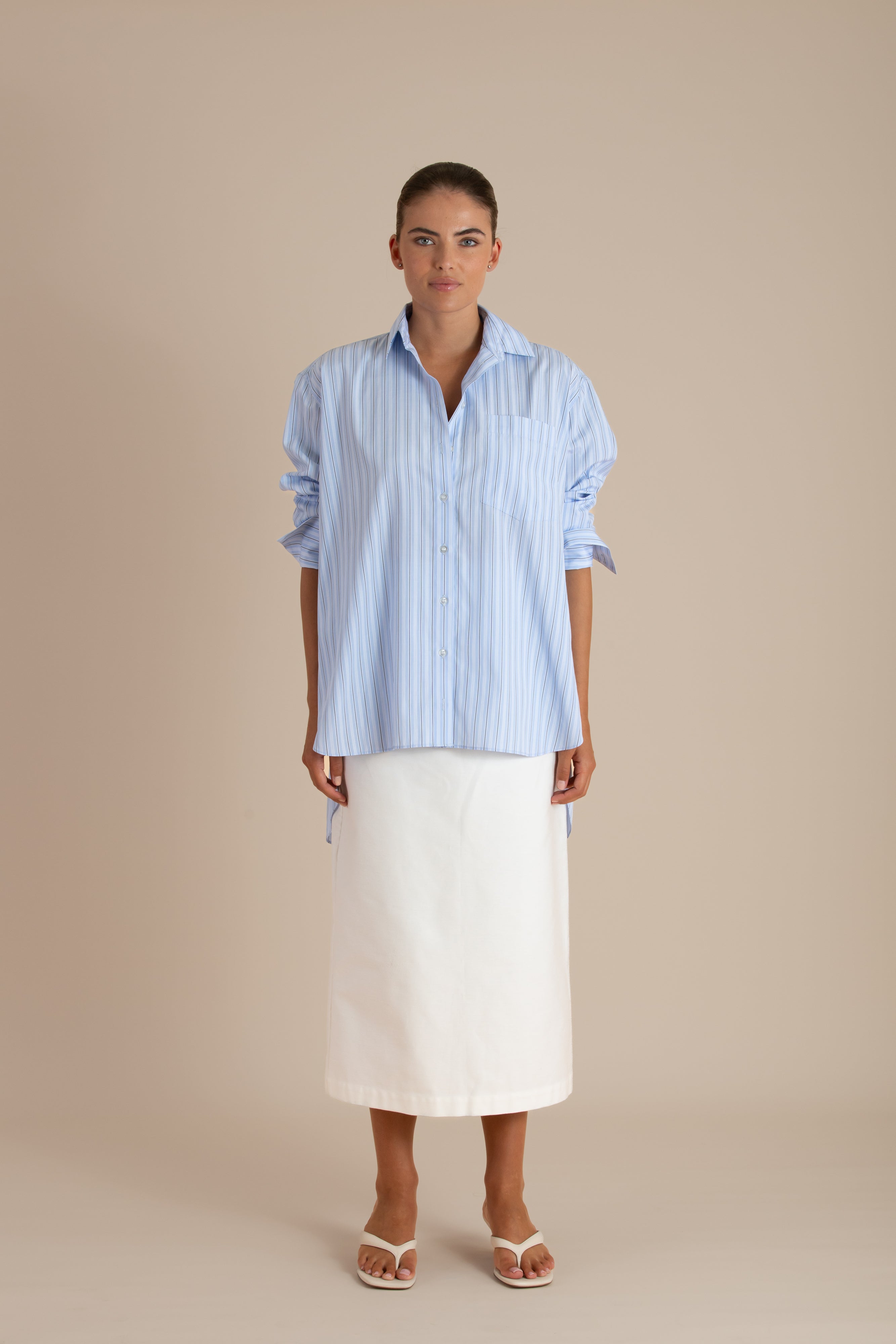 The Mira Shirt | Sky/White/Black $280