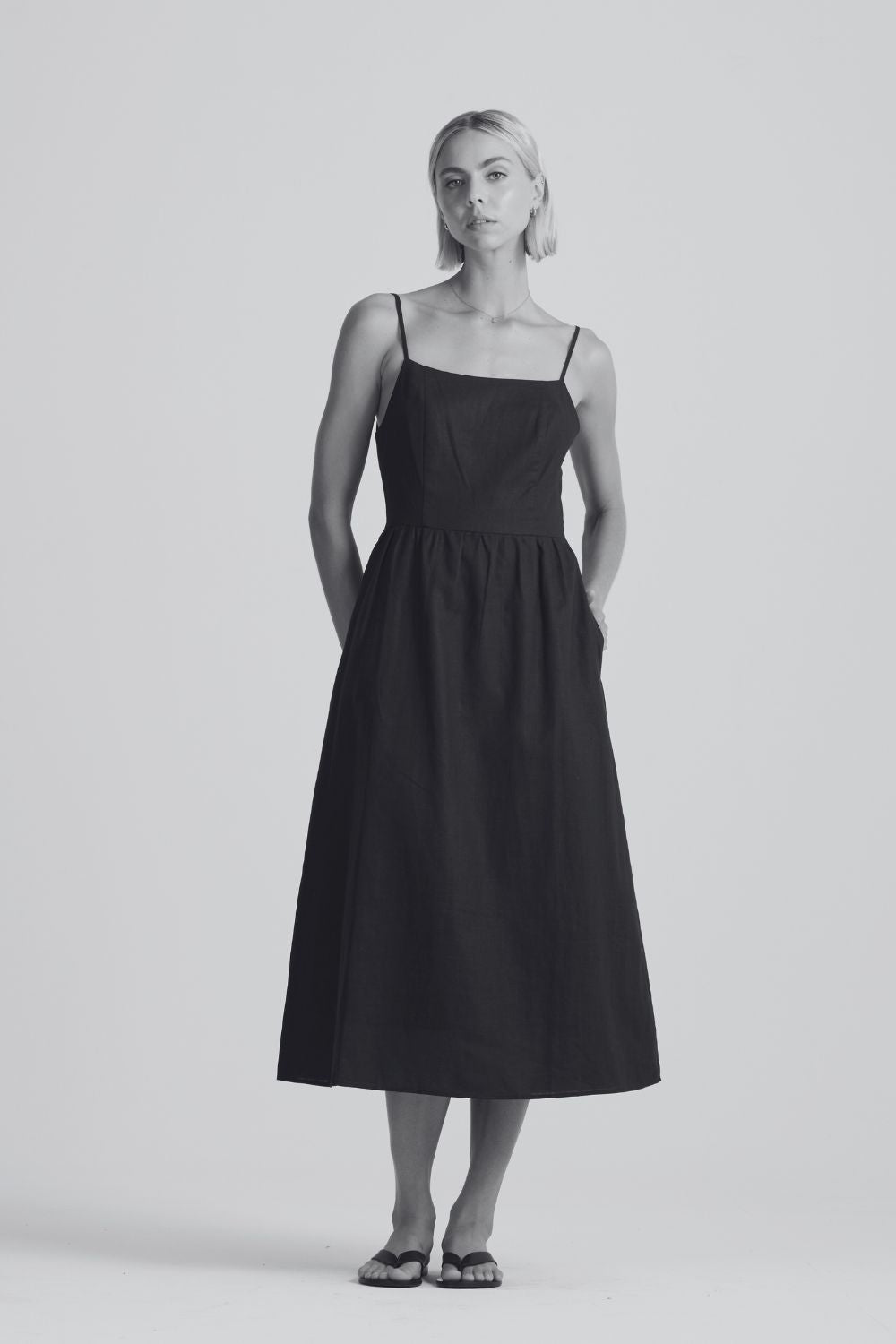 The Simply Summer Midi Dress | Greyish Blue Linen $299