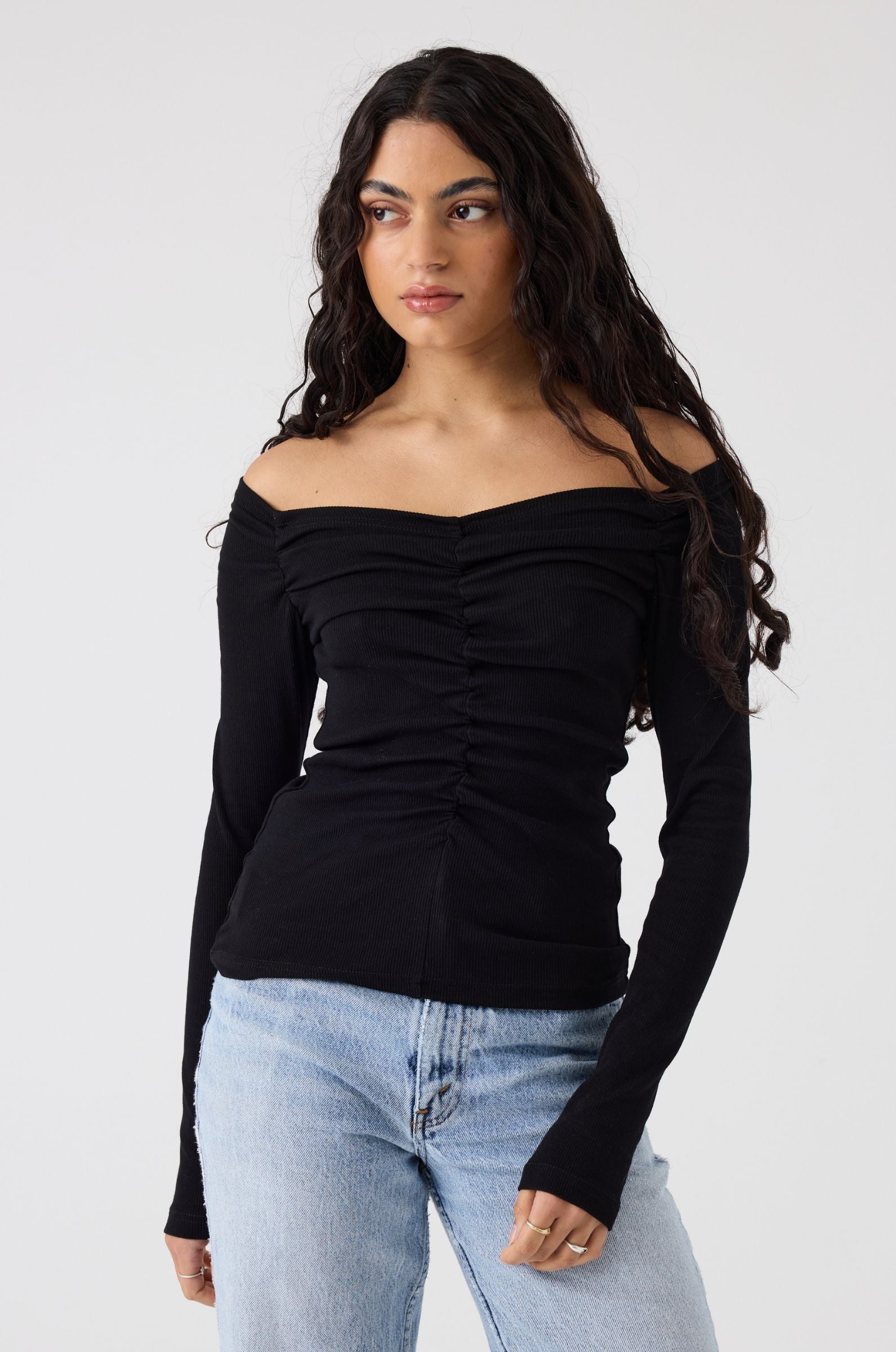 Luella Long Sleeve Tee | Black Rib $209