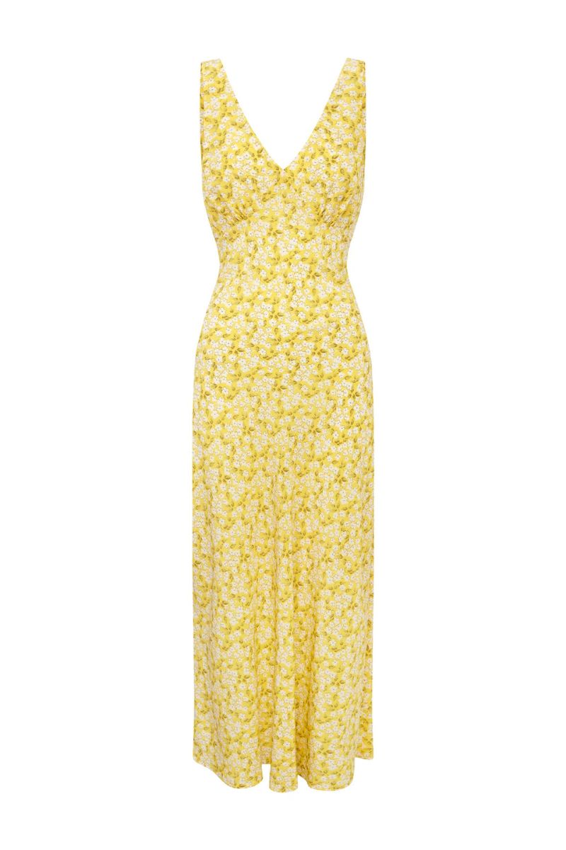 Plunge Bias Mid-Length Dress | Limone $349