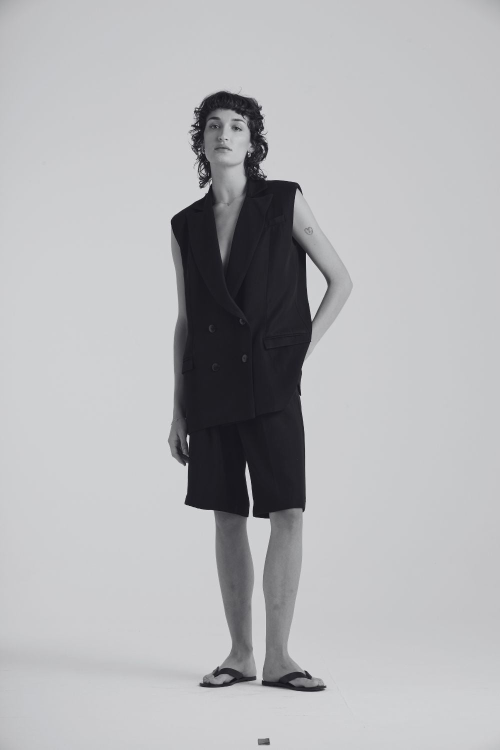 The Sleeveless Double Breasted Blazer | White $499