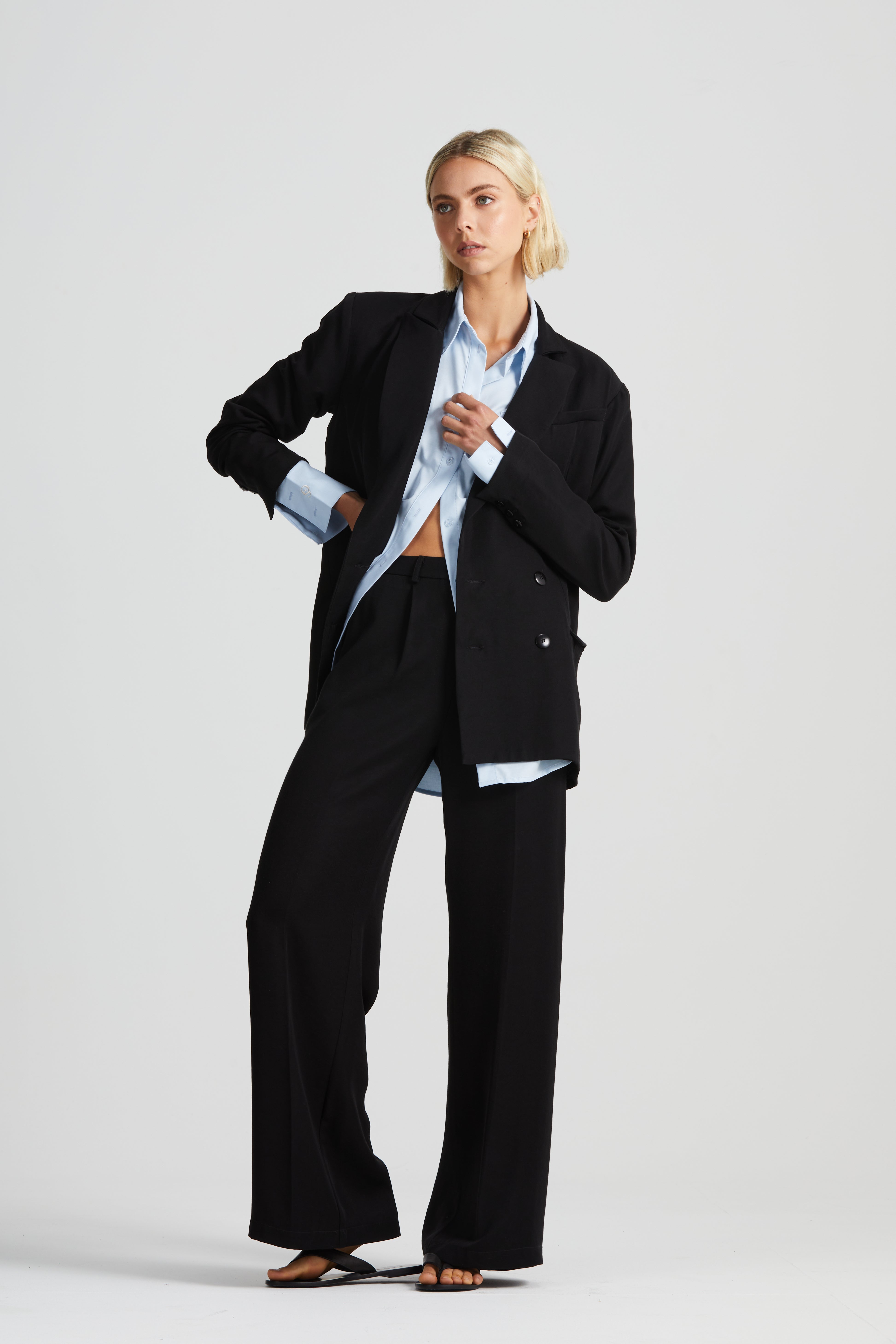 The Signature Relaxed Double-Breasted Blazer | Black Twill $720