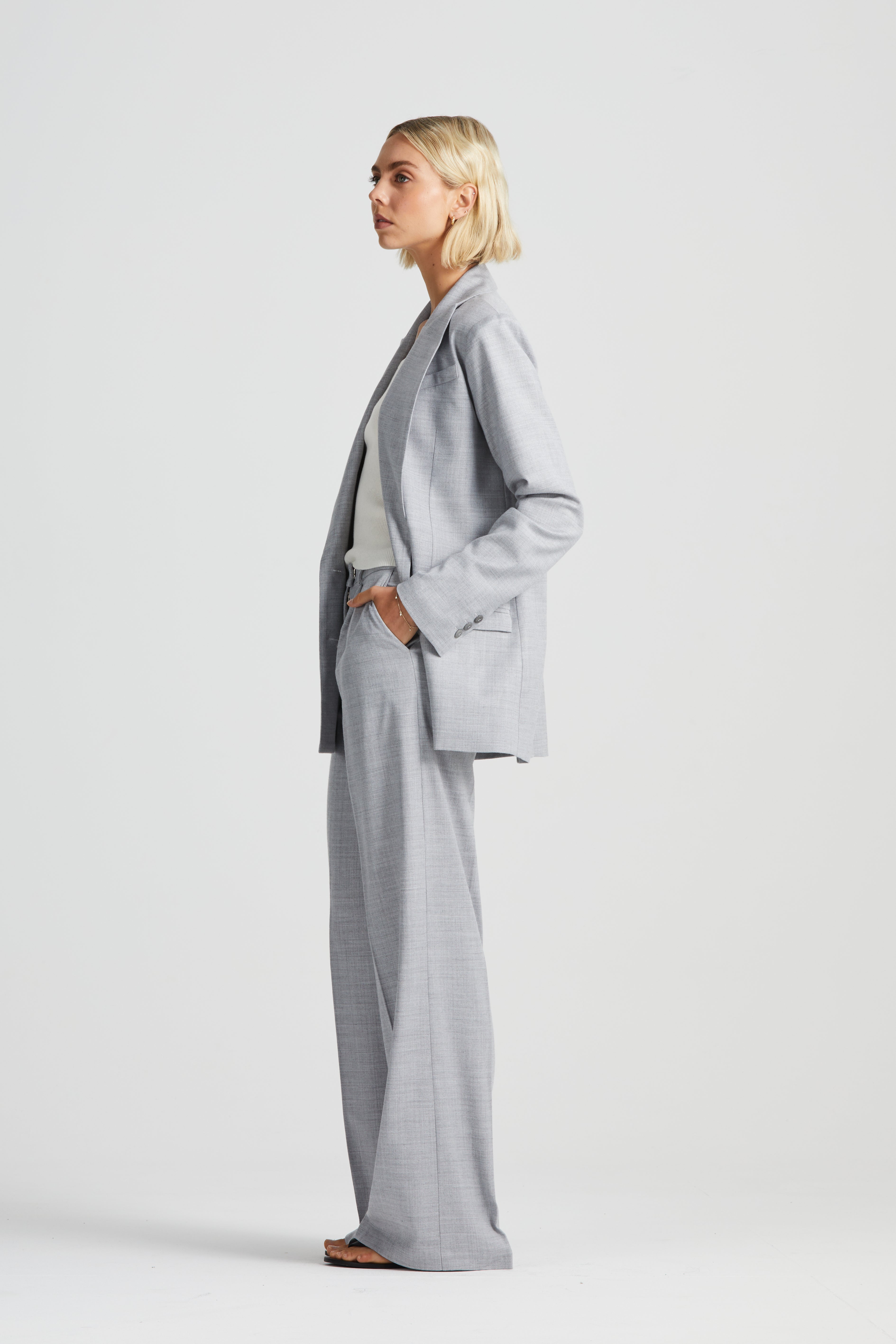 The Signature Relaxed Double-Breasted Blazer | Grey Wool Crepe $780