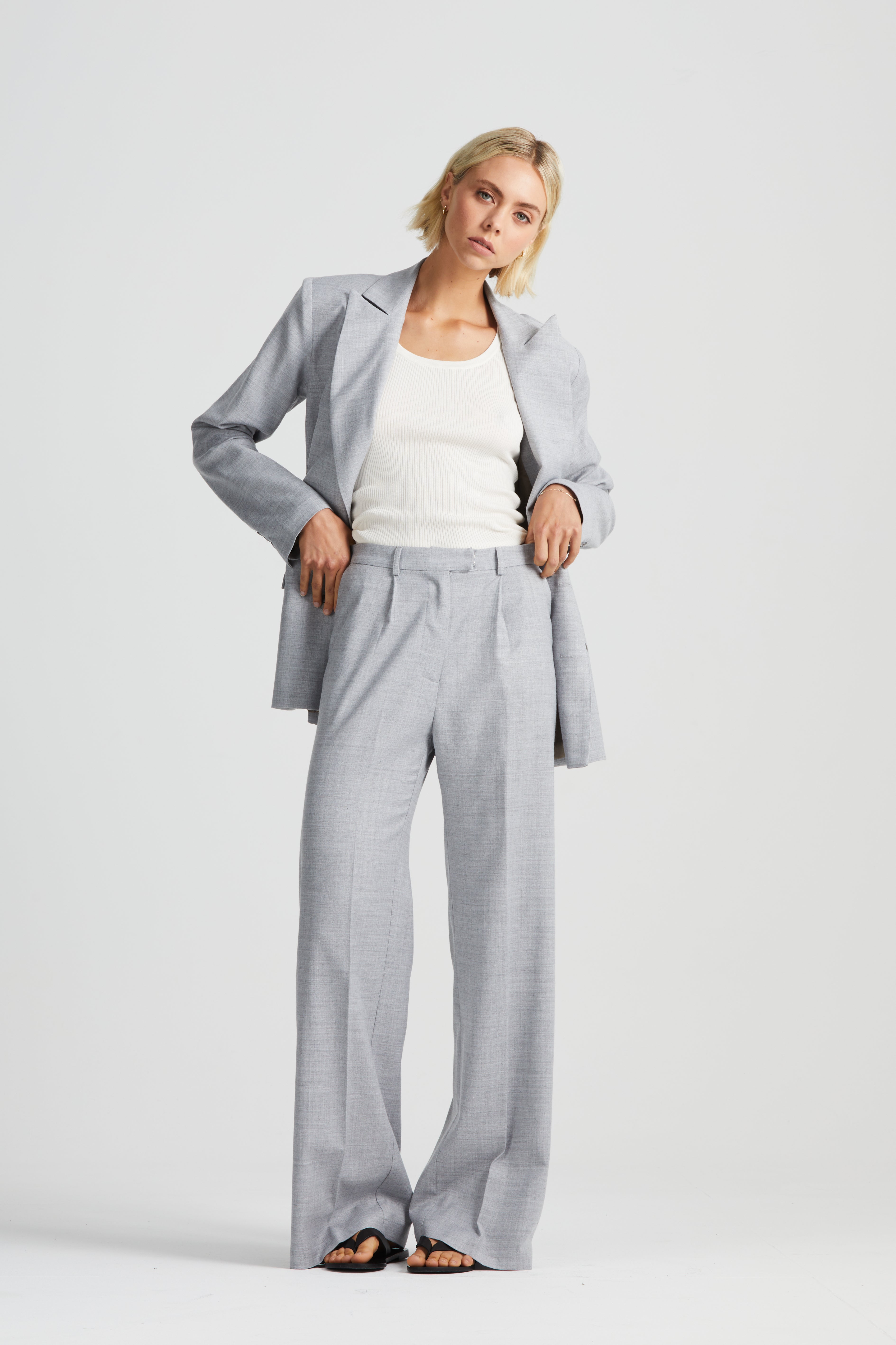 The Signature Relaxed Double-Breasted Blazer | Grey Wool Crepe $780