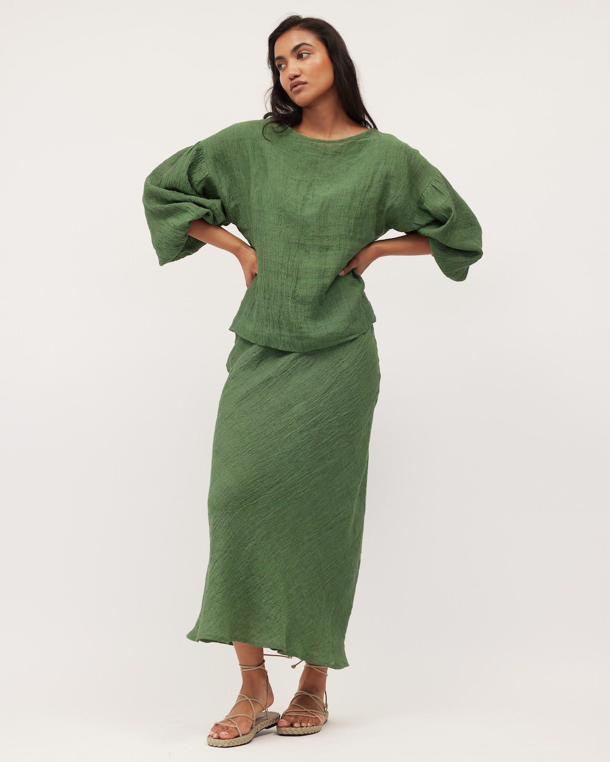 Bella Blouse | Green Linen $249