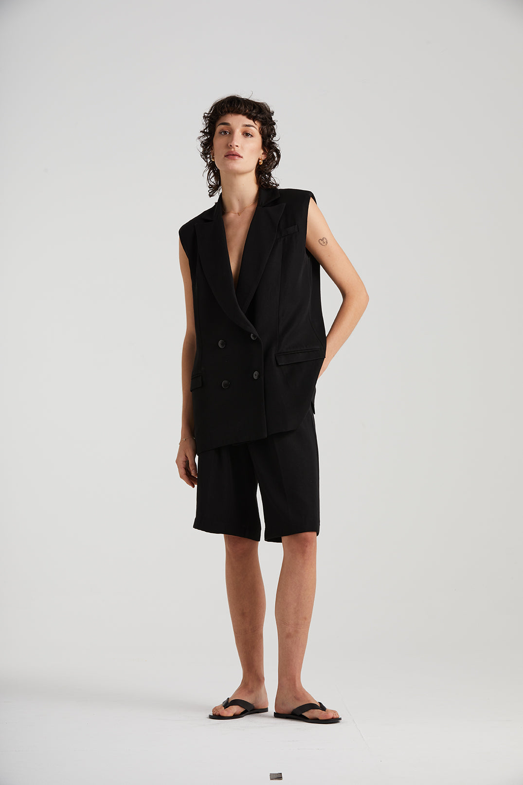 The Sleeveless Double Breasted Blazer | Black $499