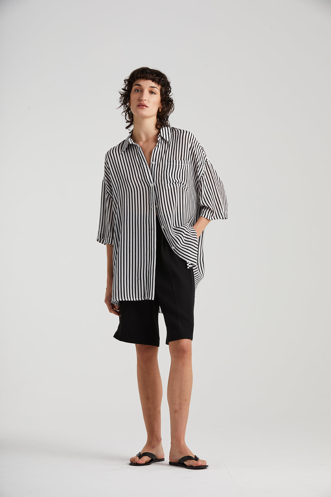 The Relaxed Short Sleeve Shirt | Stripe Silk $449