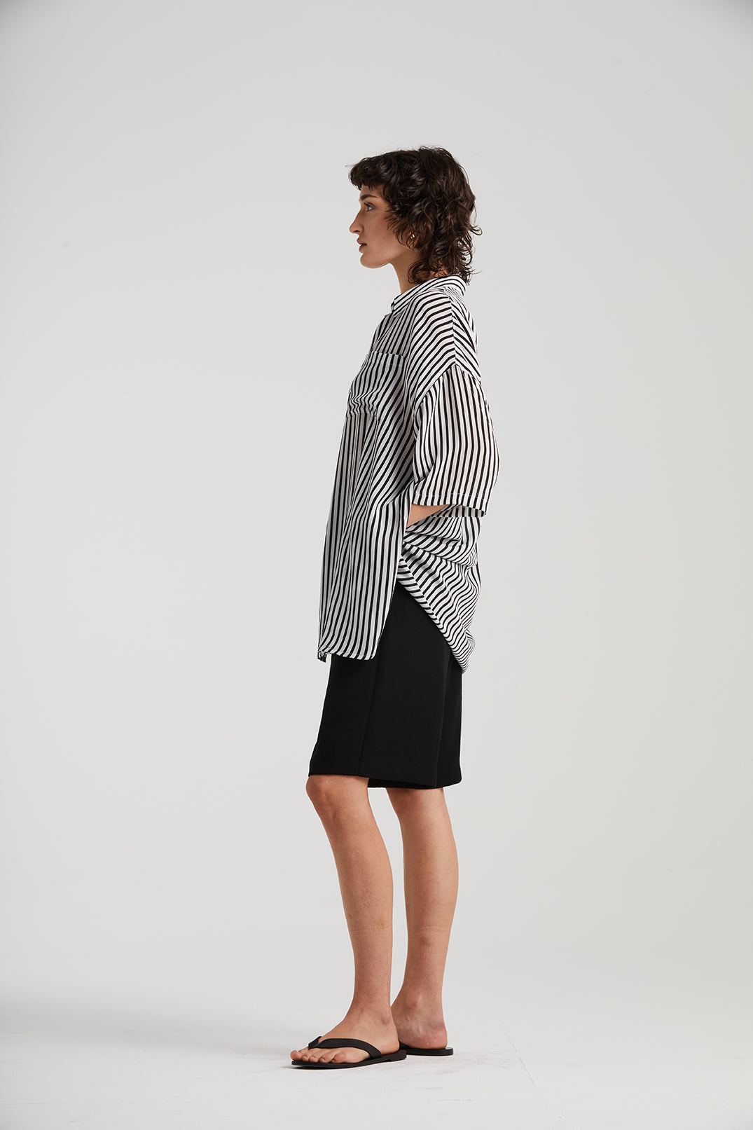 The Relaxed Short Sleeve Shirt | Stripe Silk $449