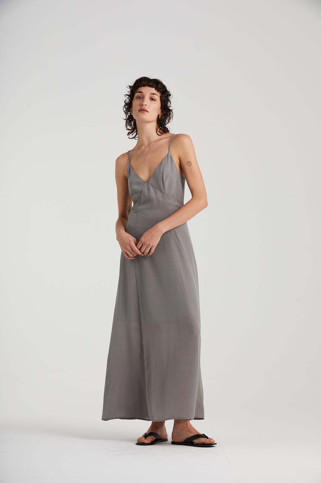 The Forever Silk Panelled Dress | Grey Steel $360