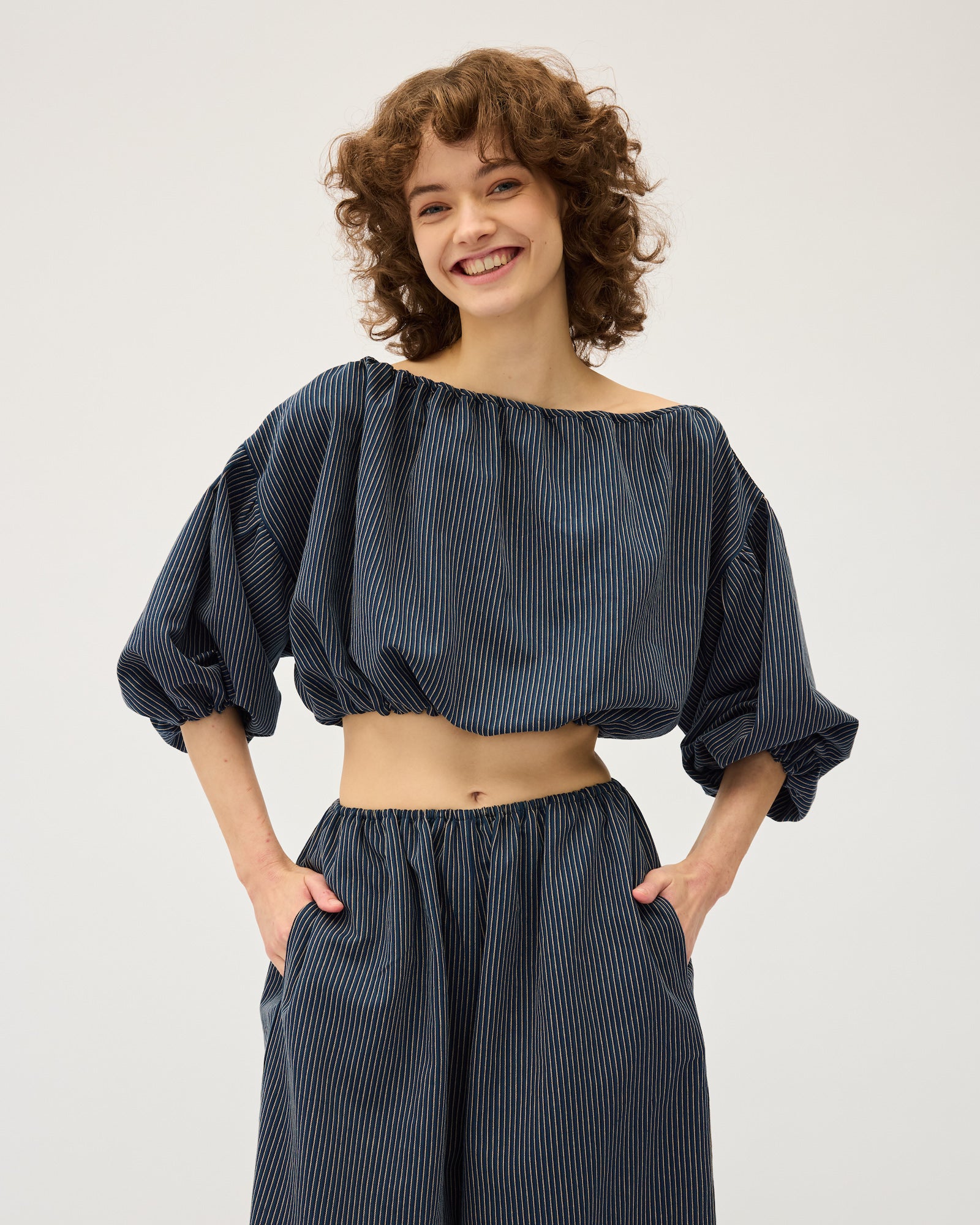 Lou Crop | Navy Stripe $310