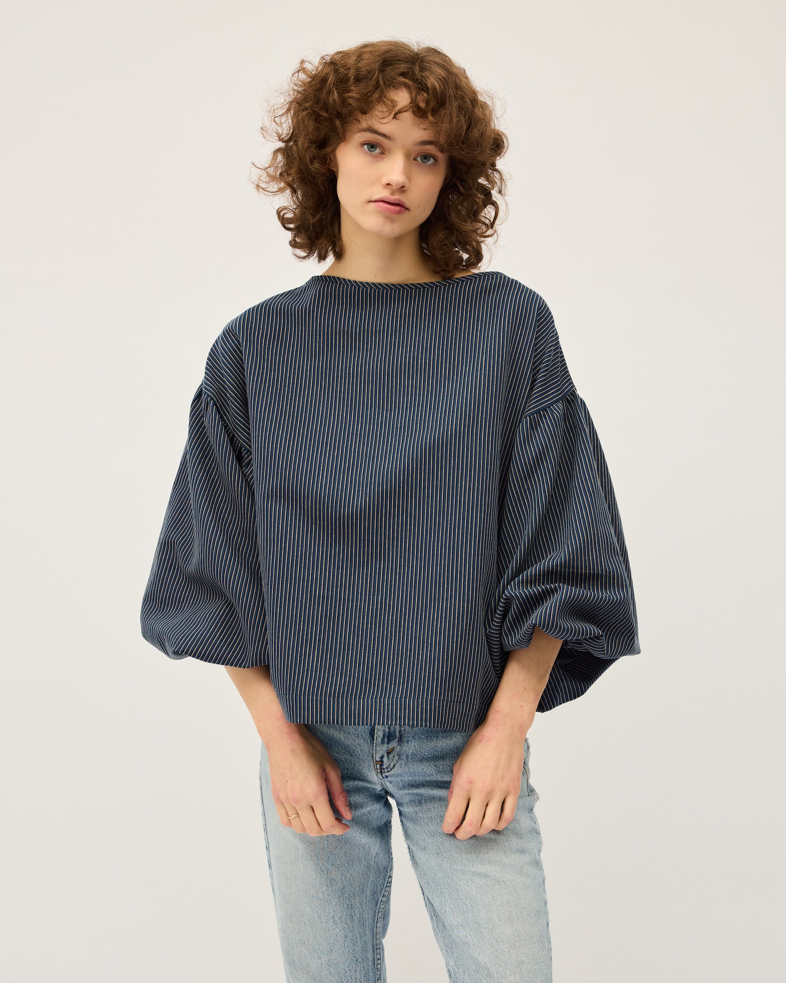 Bella Blouse | Navy Stripe $260