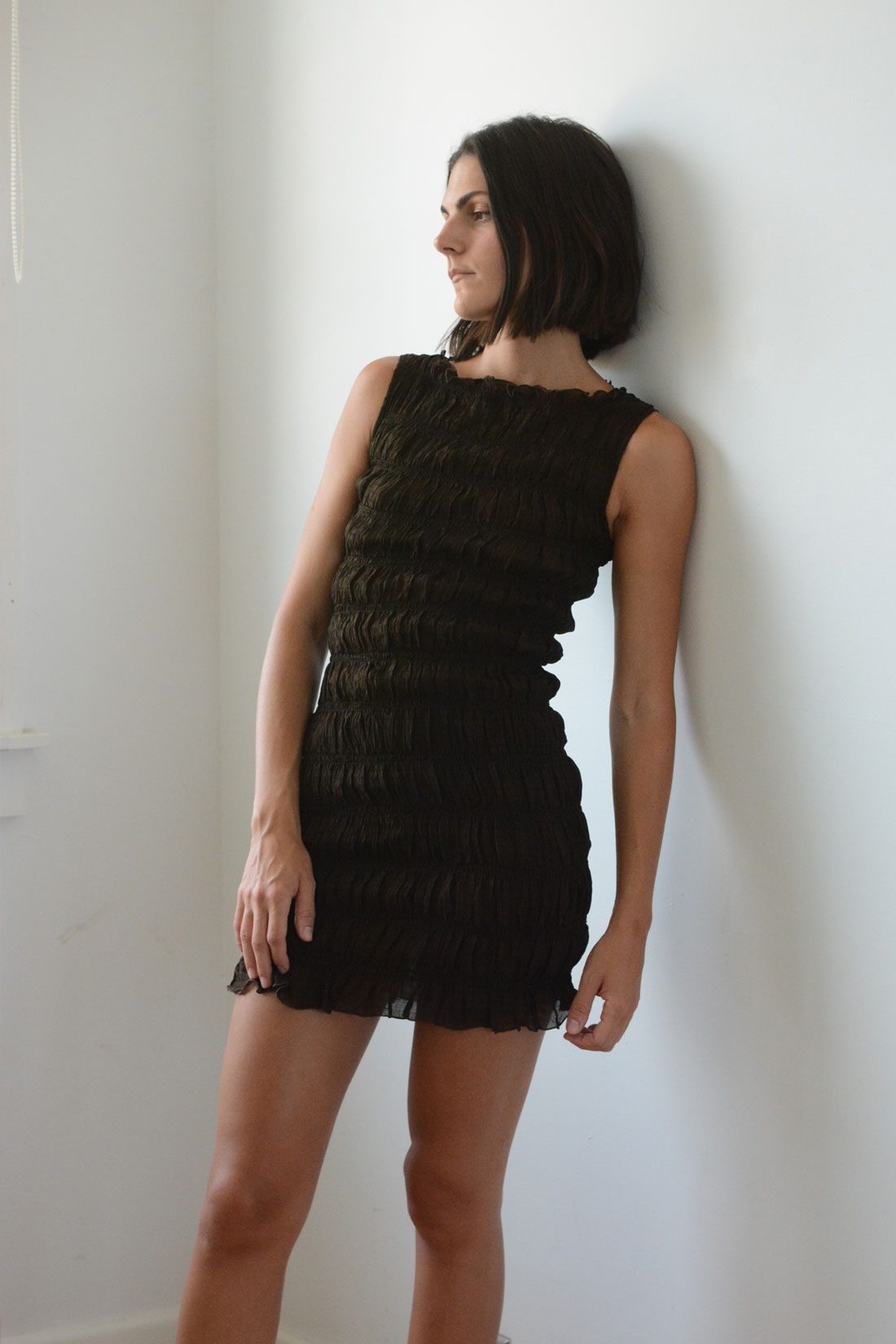 CORE Gathered Mini Dress | Cacao $339