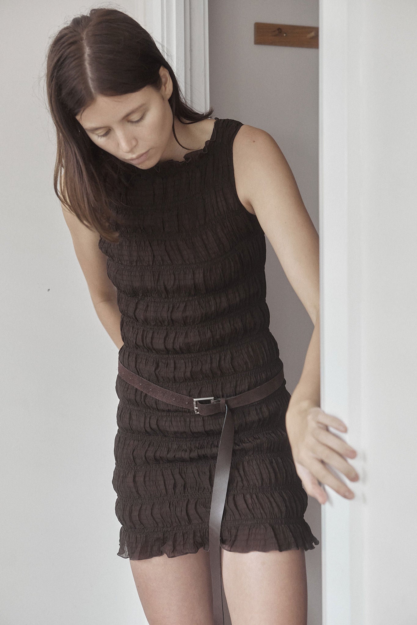 CORE Gathered Mini Dress | Cacao $339