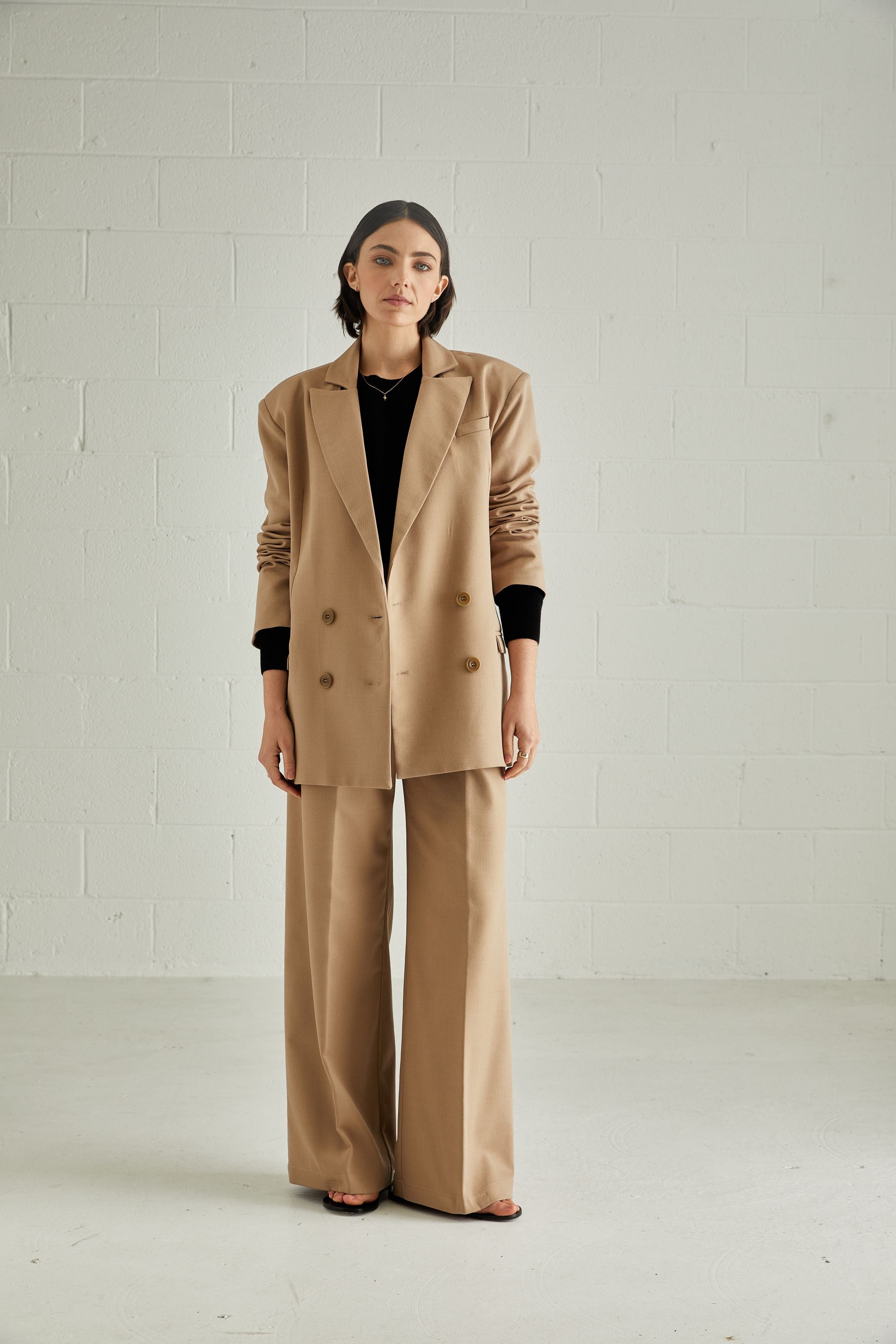 The Signature Relaxed Double-Breasted Blazer | Camel Suiting $780