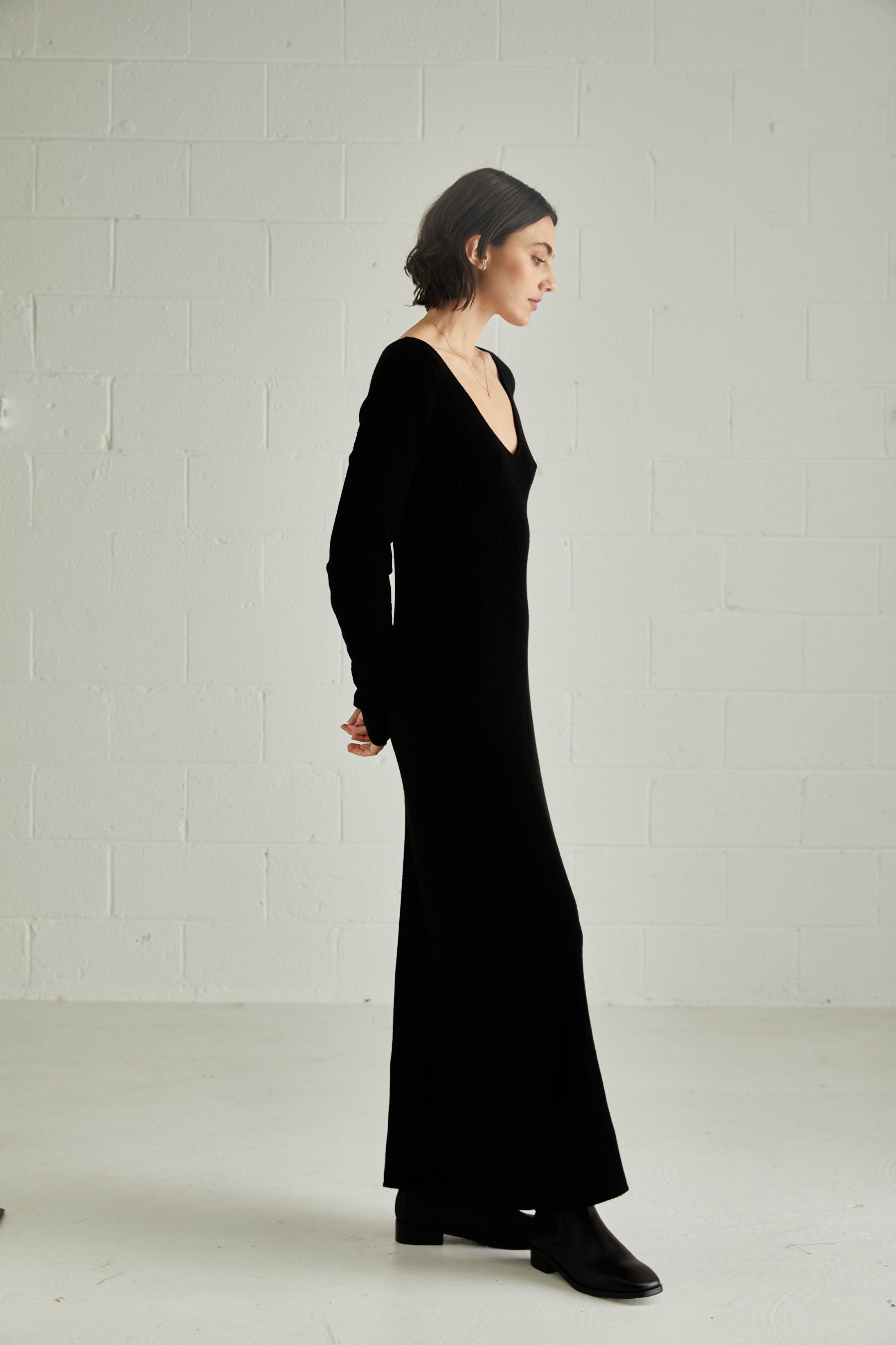 The One Necessaire Back To Front Merino Long Sleeve Knit Dress | Gravity Black $499