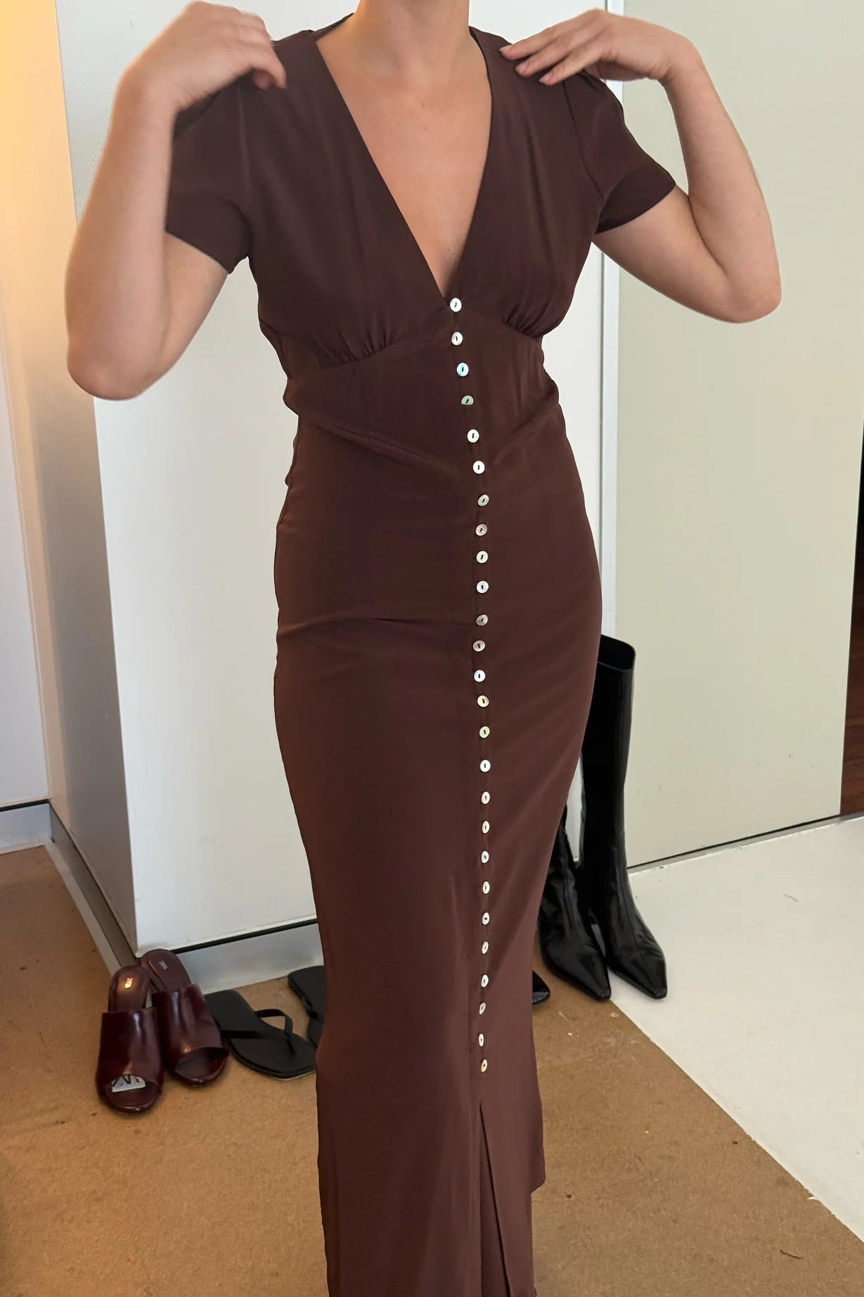 Button-Through Cap-Sleeve Dress | Ciocco $349 - AVAILABLE NOW