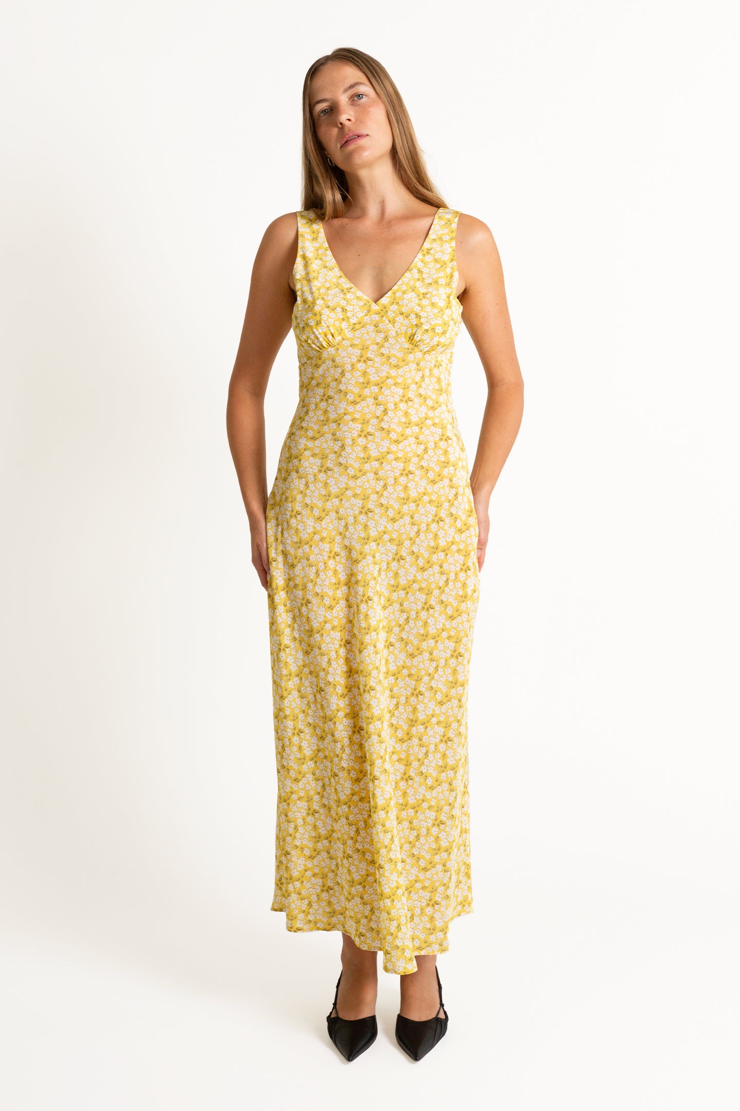 Plunge Bias Mid-Length Dress | Limone $349