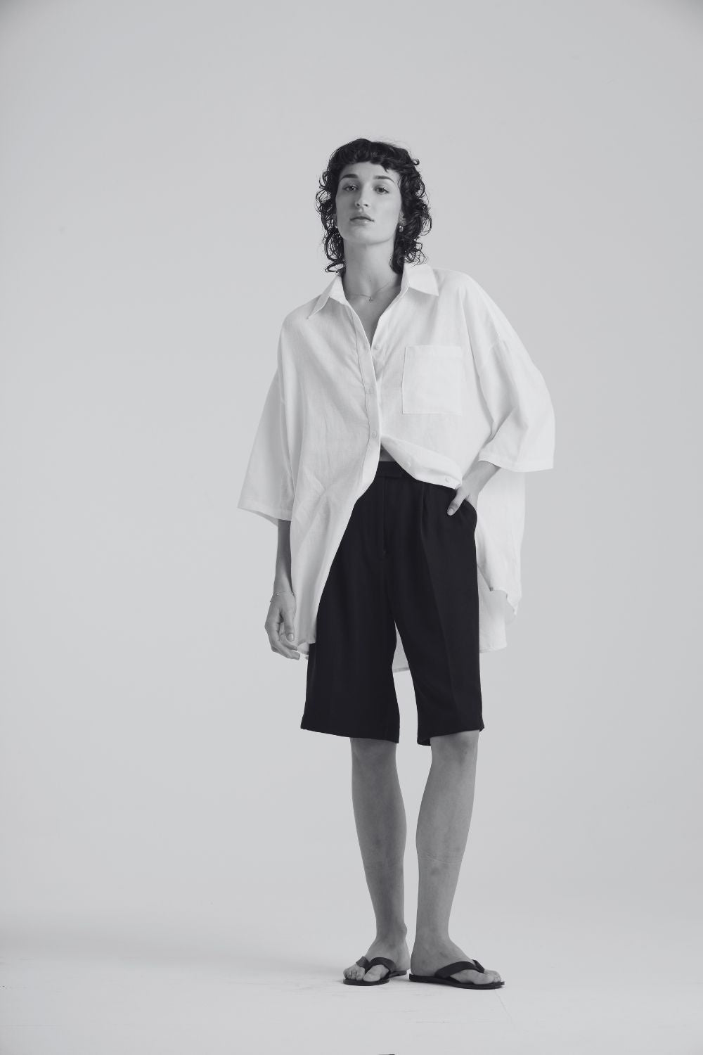 The Relaxed Short Sleeve Shirt | Black Linen $370