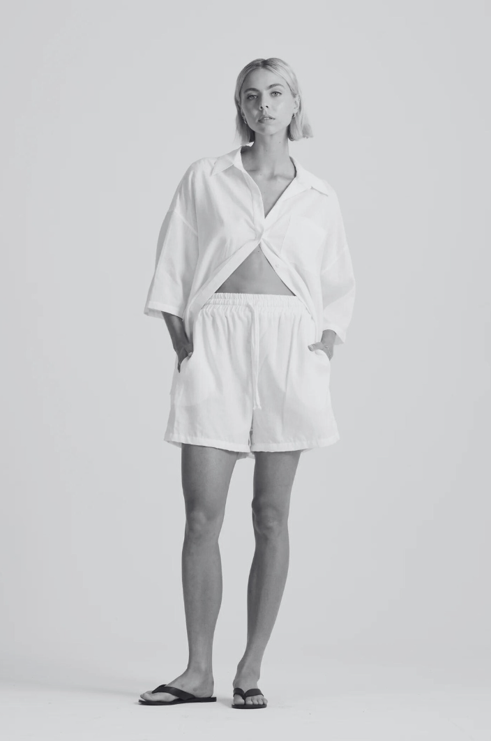 The Relaxed Short Sleeve Shirt | Black Linen $370