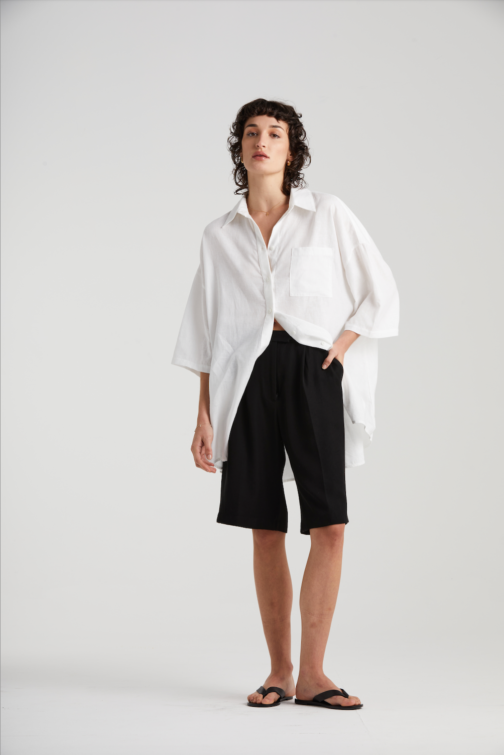 The Relaxed Short Sleeve Shirt | Linen | White linen $370