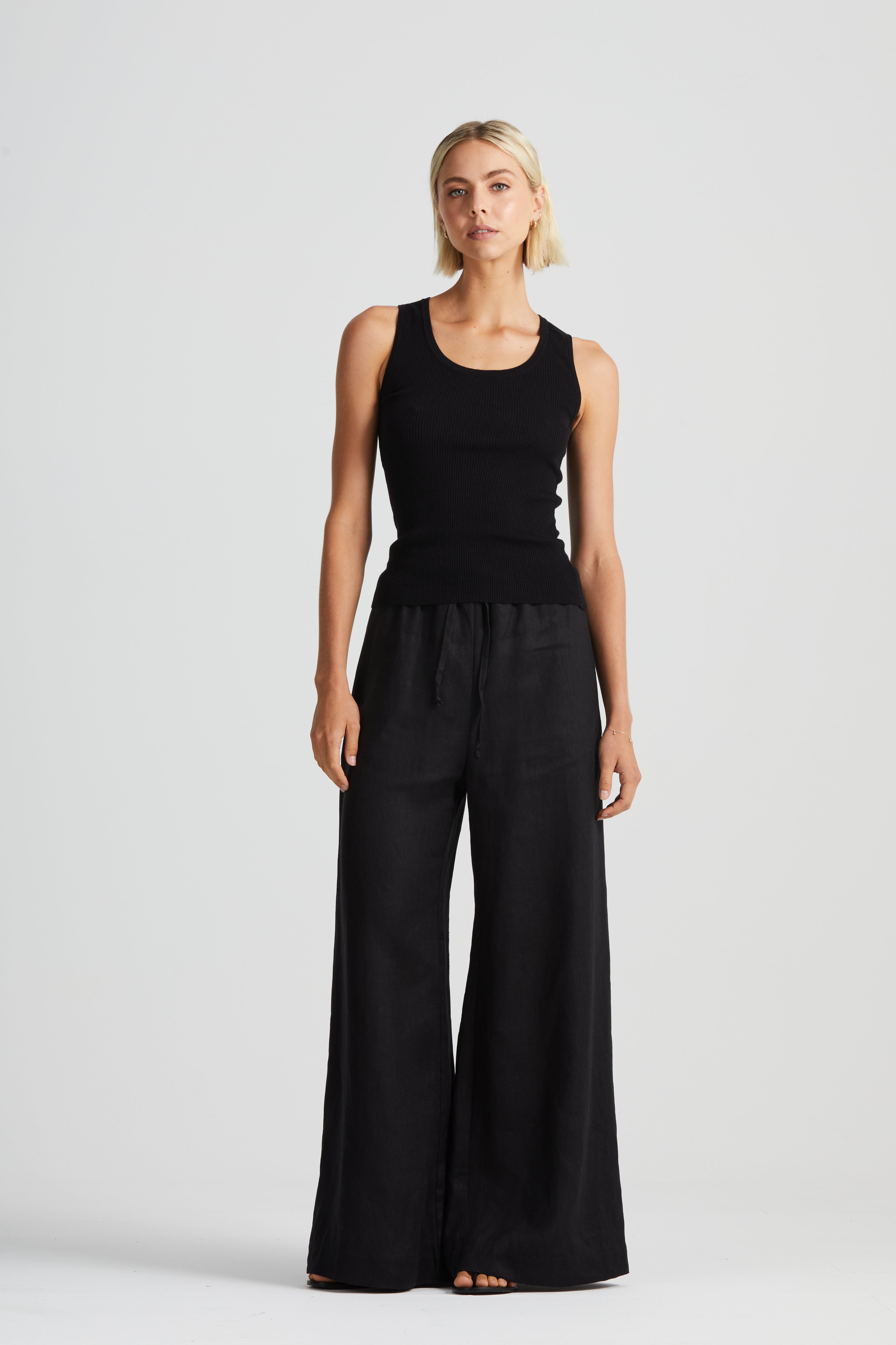 CORE | Essential Wide Leg Pant | Black Linen $409