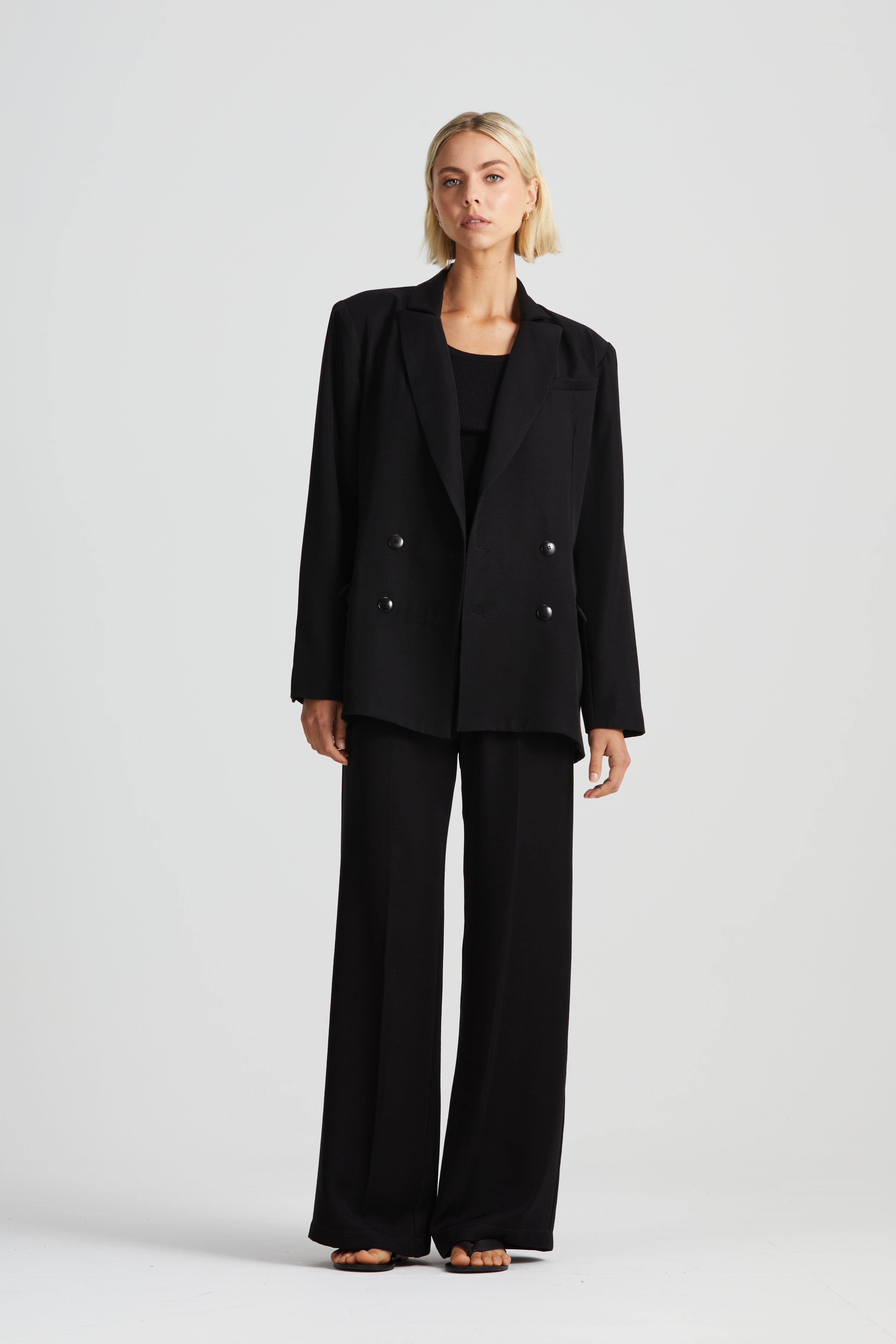 The Signature Relaxed Double-Breasted Blazer | Black Twill $720