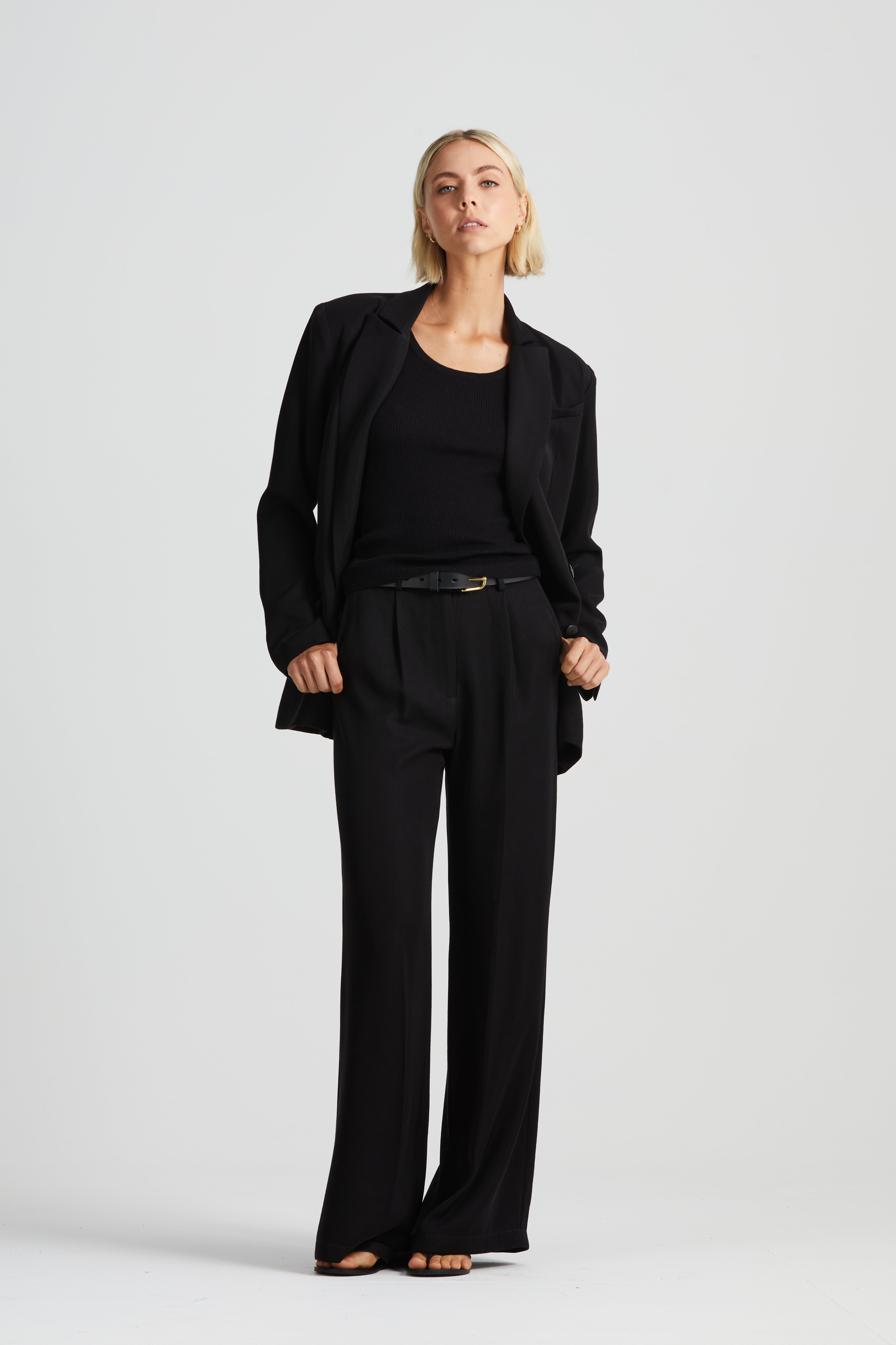 The Signature Relaxed Double-Breasted Blazer | Black Twill $720