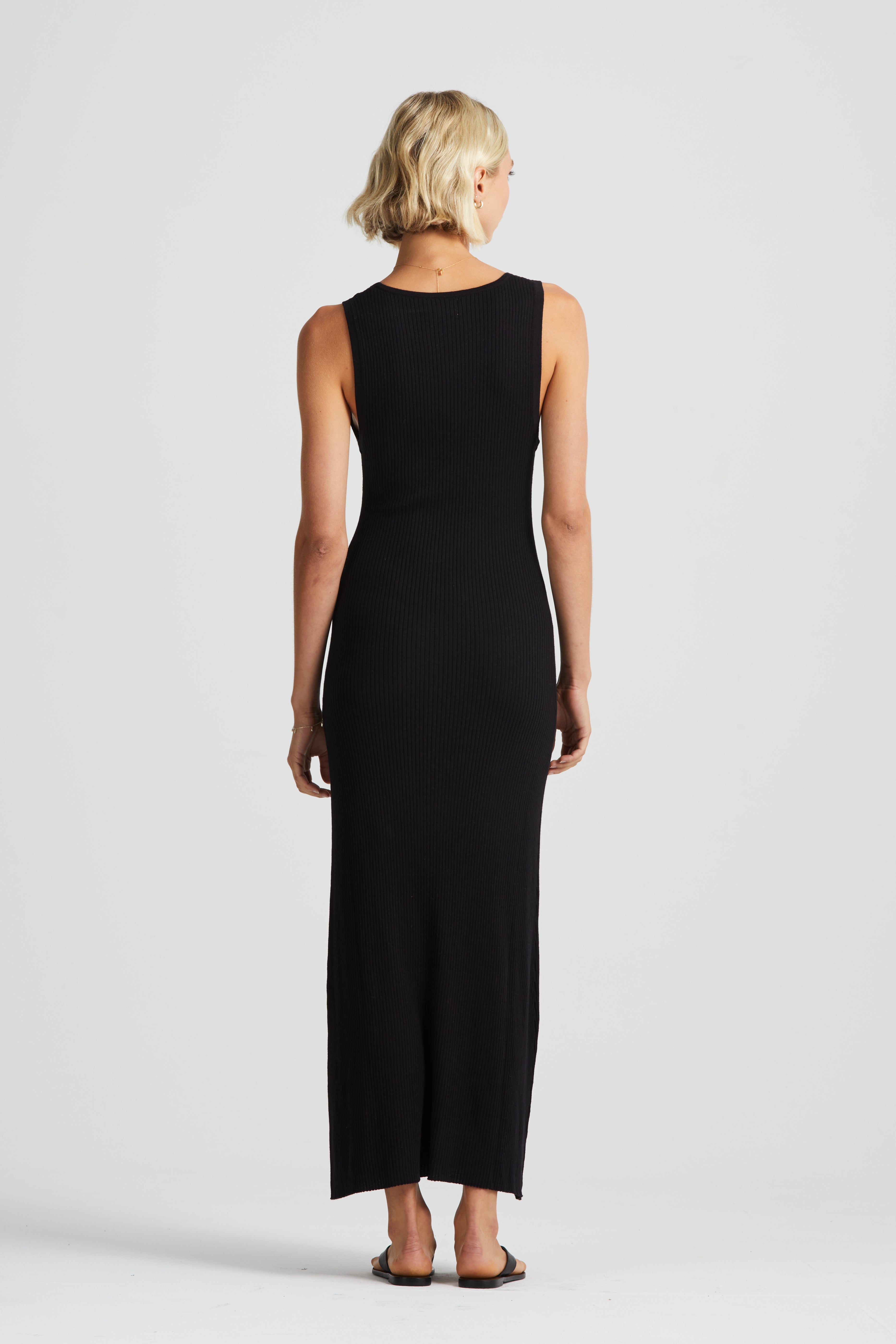 The Linear Sleeveless Knit Dress | Black $360