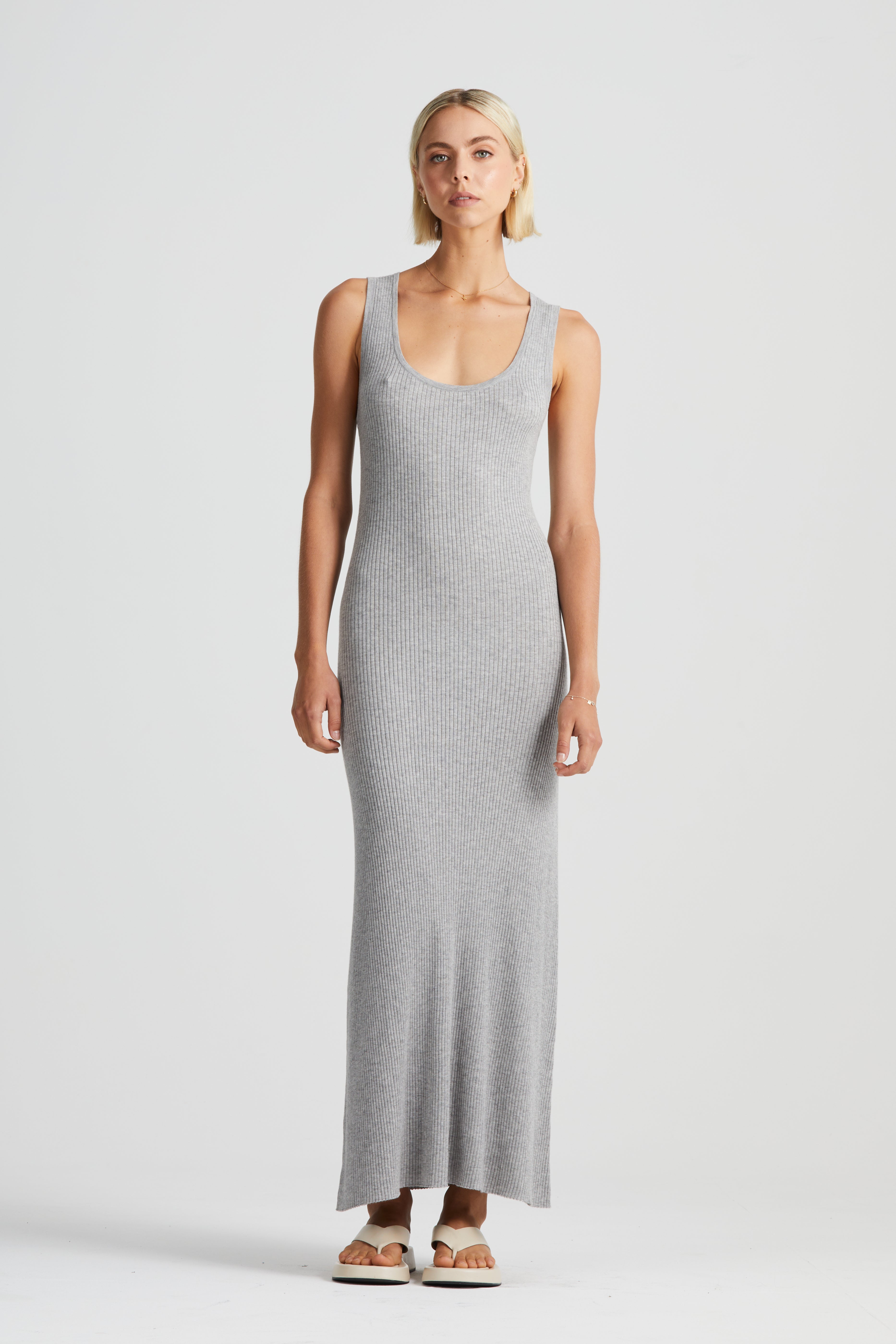 The Linear Sleeveless Knit Dress | Grey Marle $390
