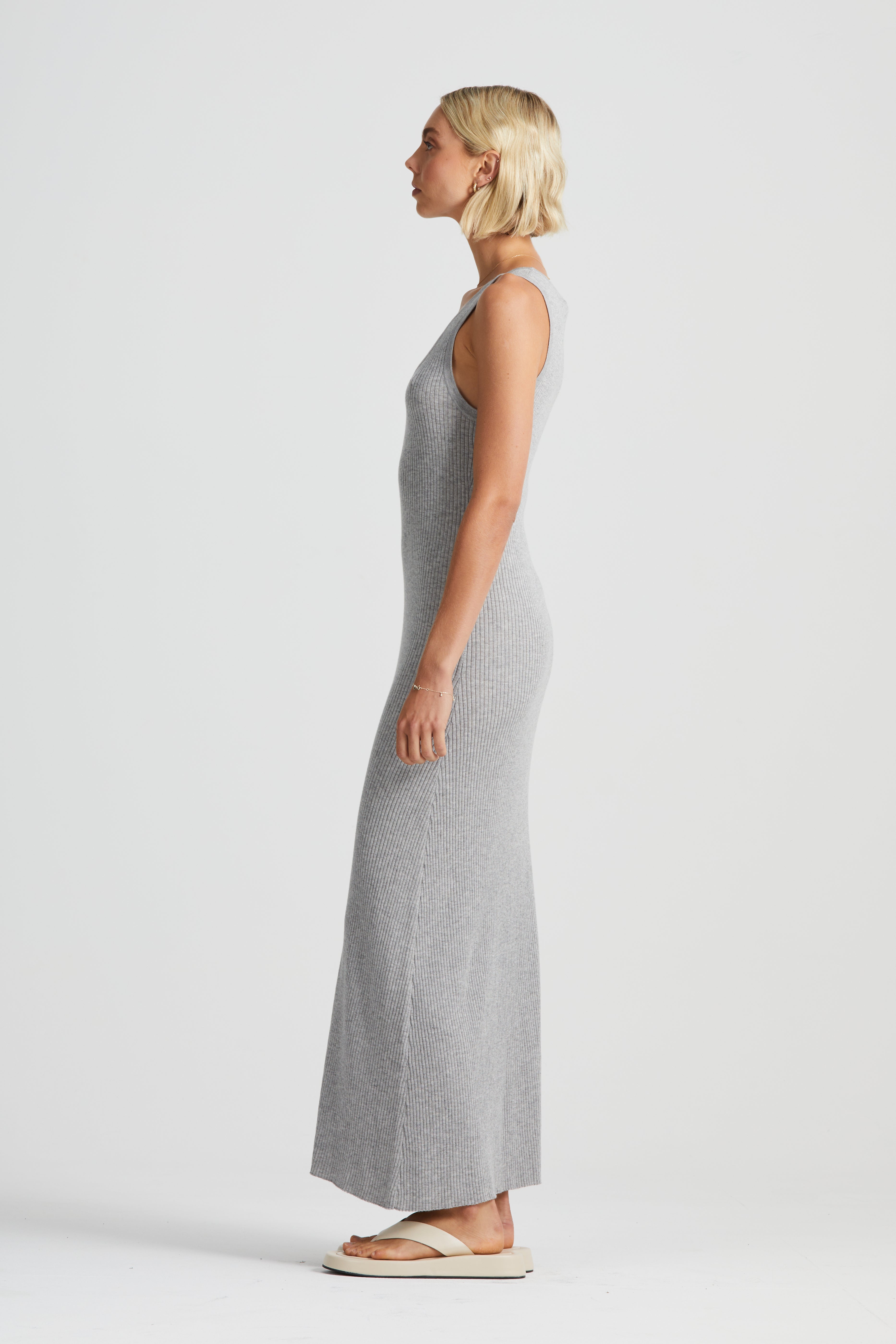 The Linear Sleeveless Knit Dress | Grey Marle $390