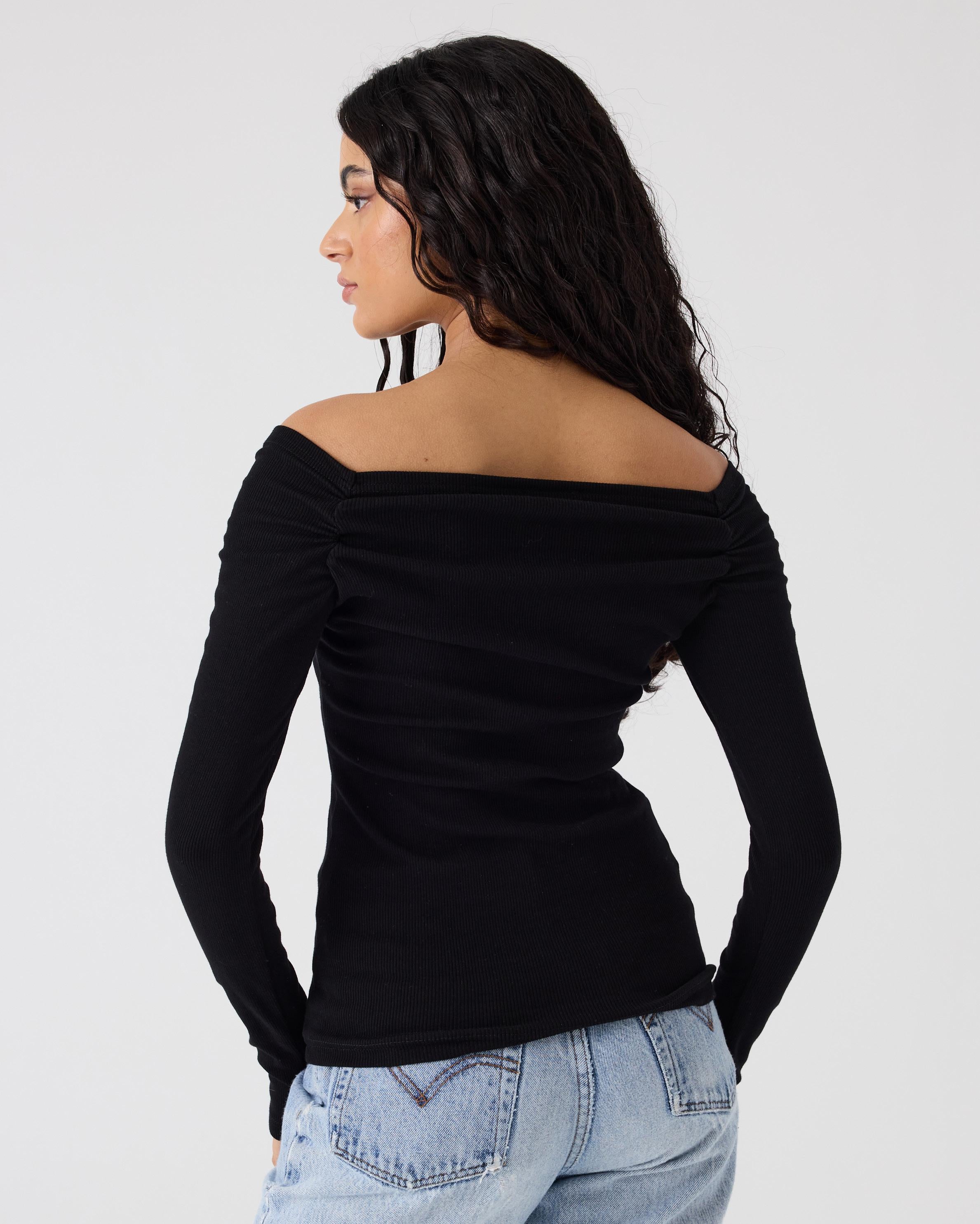 Luella Long Sleeve Tee | Black Rib $209