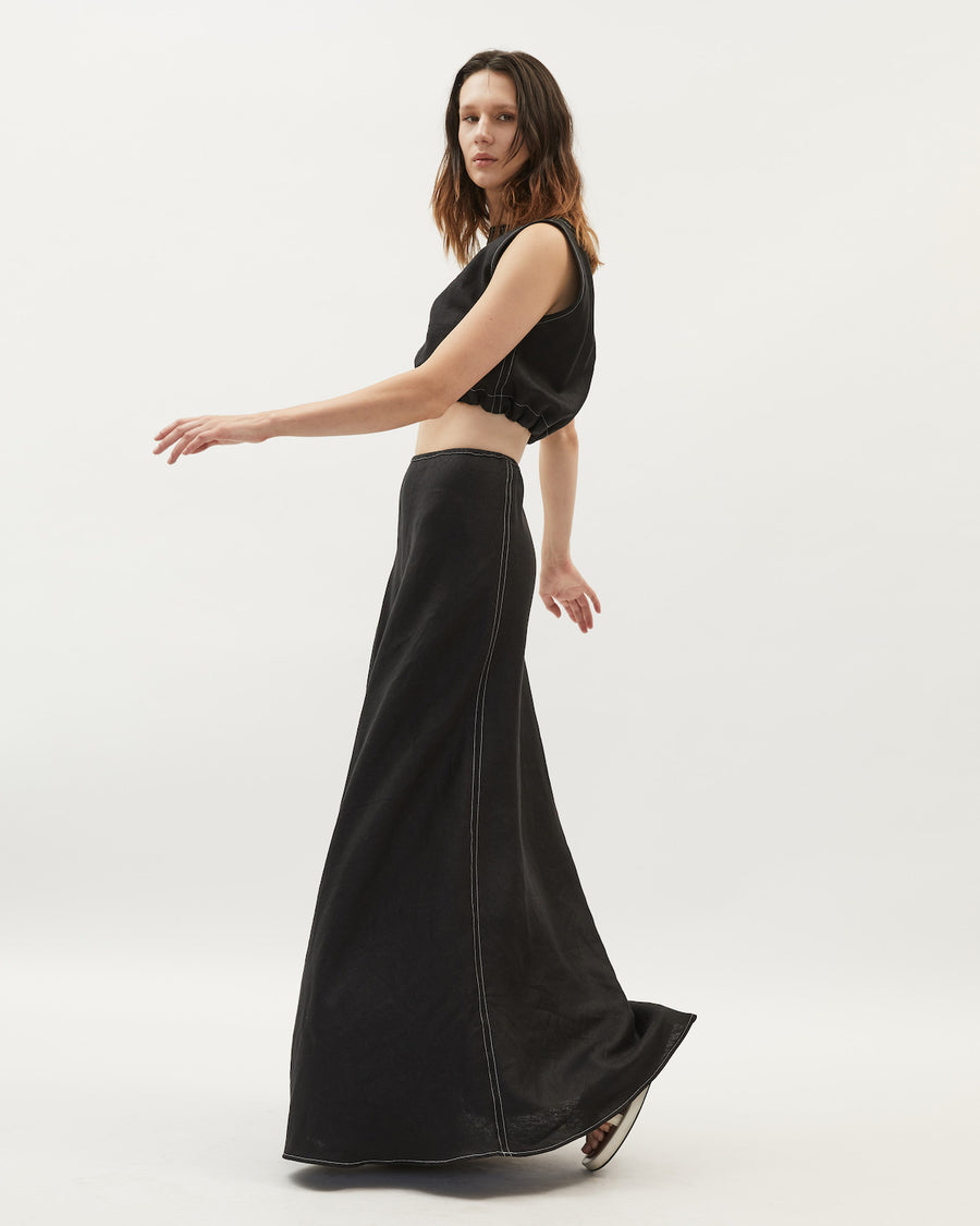 Wray Skirt | Black Contrast Linen $299