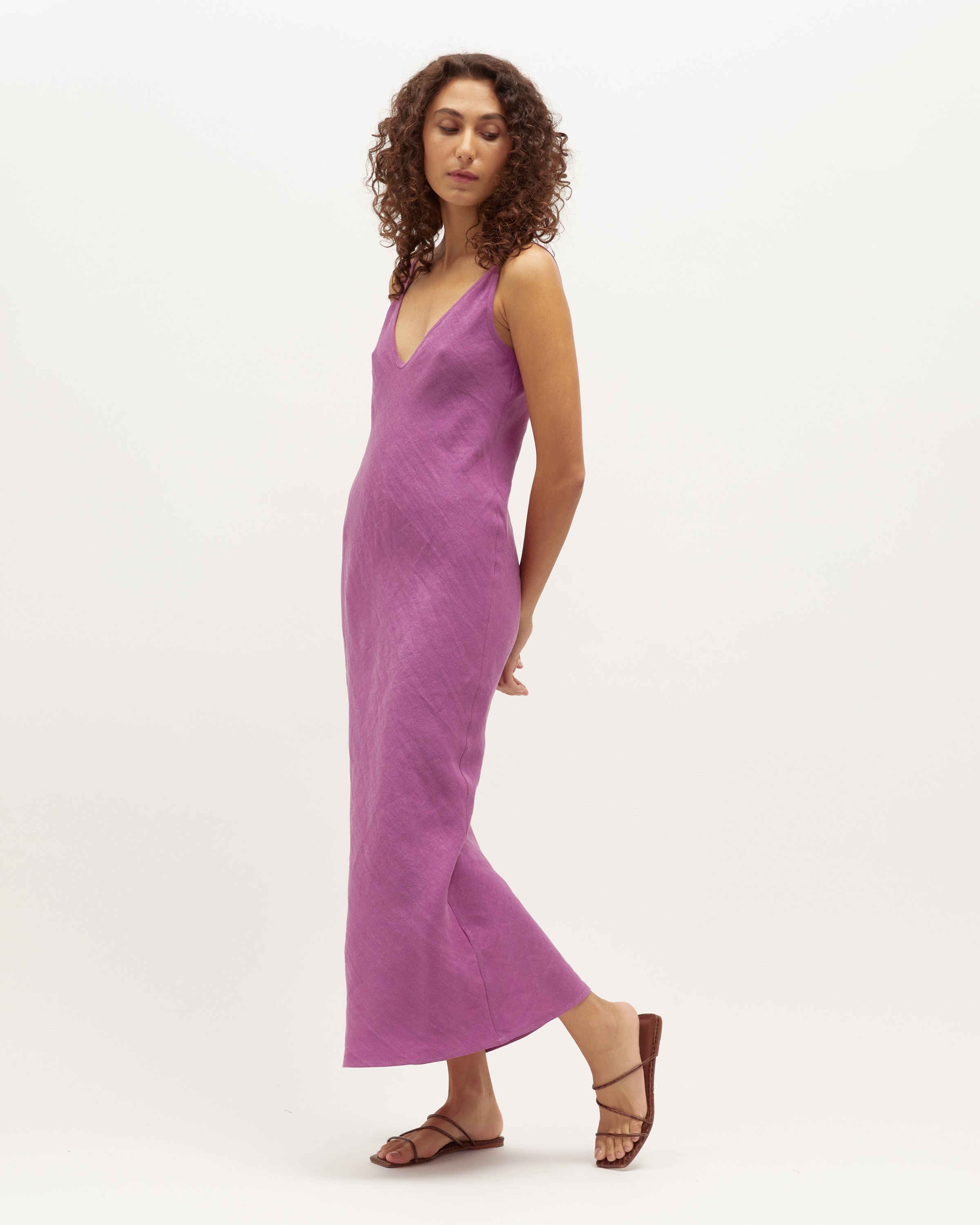 Midi Bias Dress | Berry Washed Linen $289