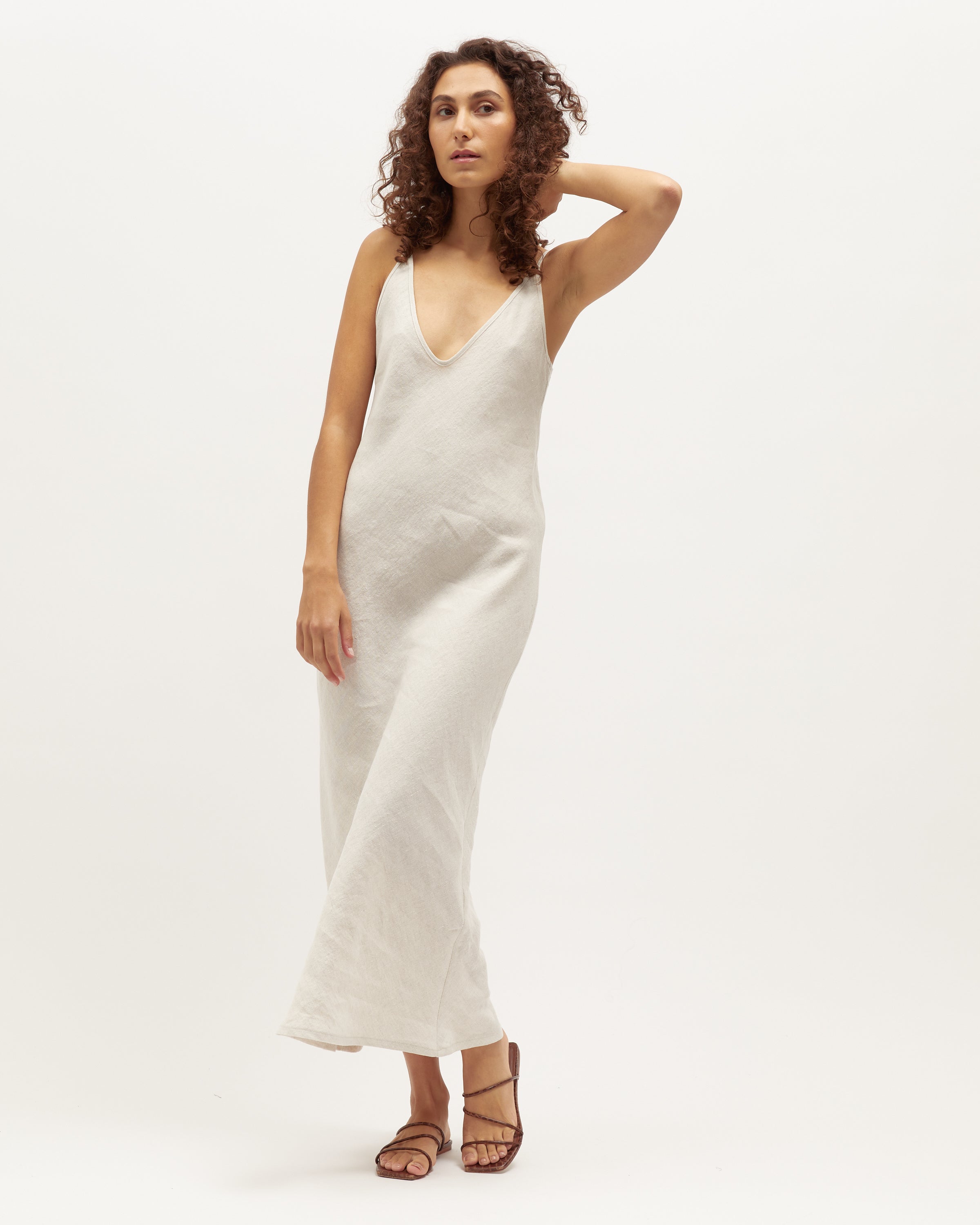 Midi Bias Dress | Sand Washed Linen $289