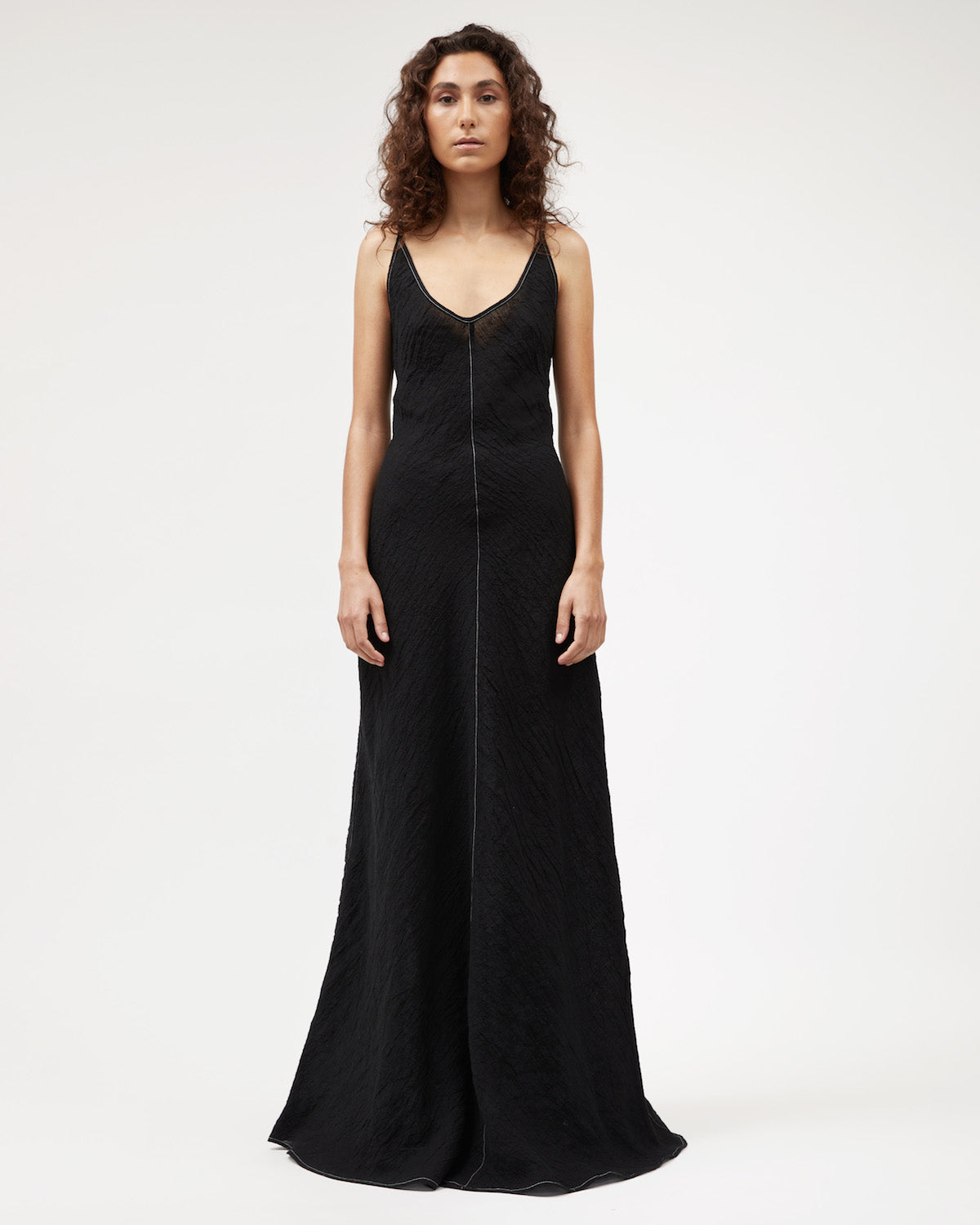 Sloane Dress | Black Contrast Stitch Linen $335