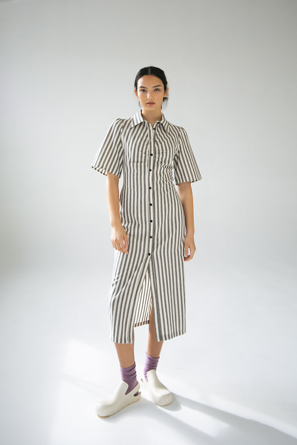 Mari Dress | Charcoal Stripe $395