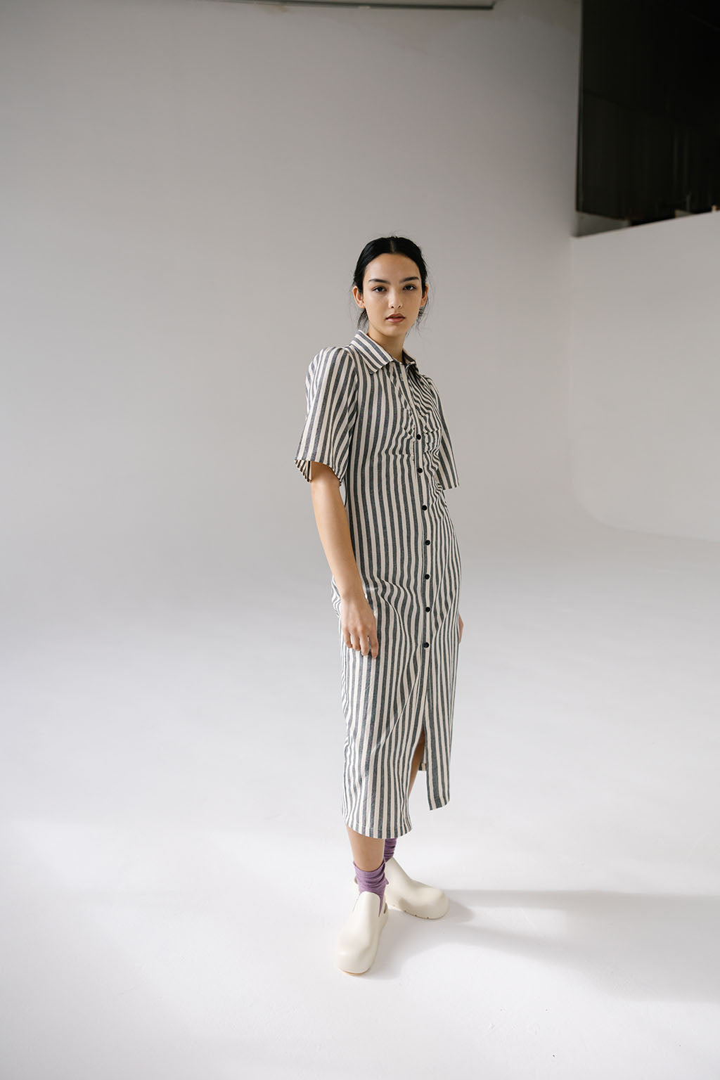 Mari Dress | Charcoal Stripe $395