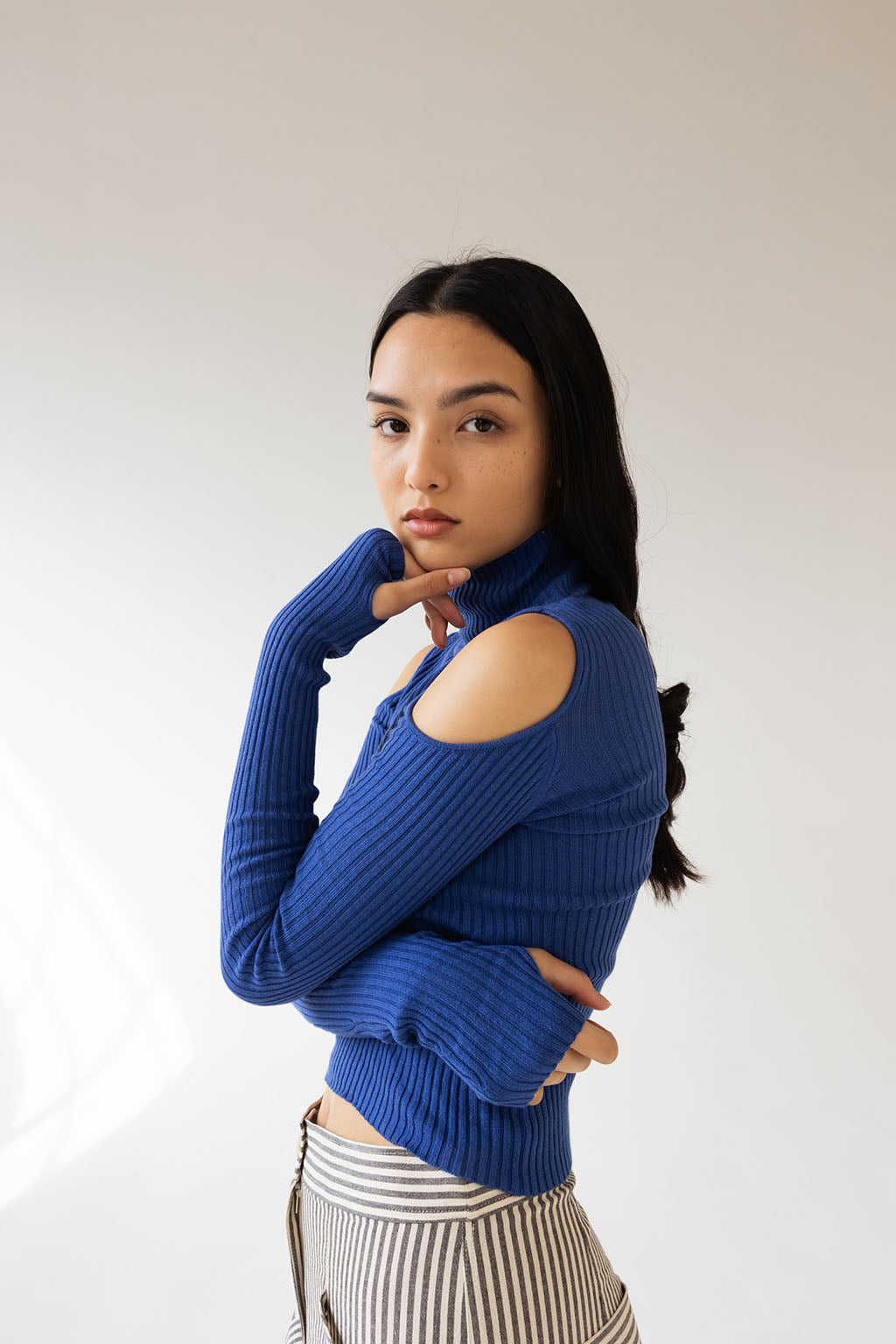 Noya Cold Shoulder Knit | Sapphire $260
