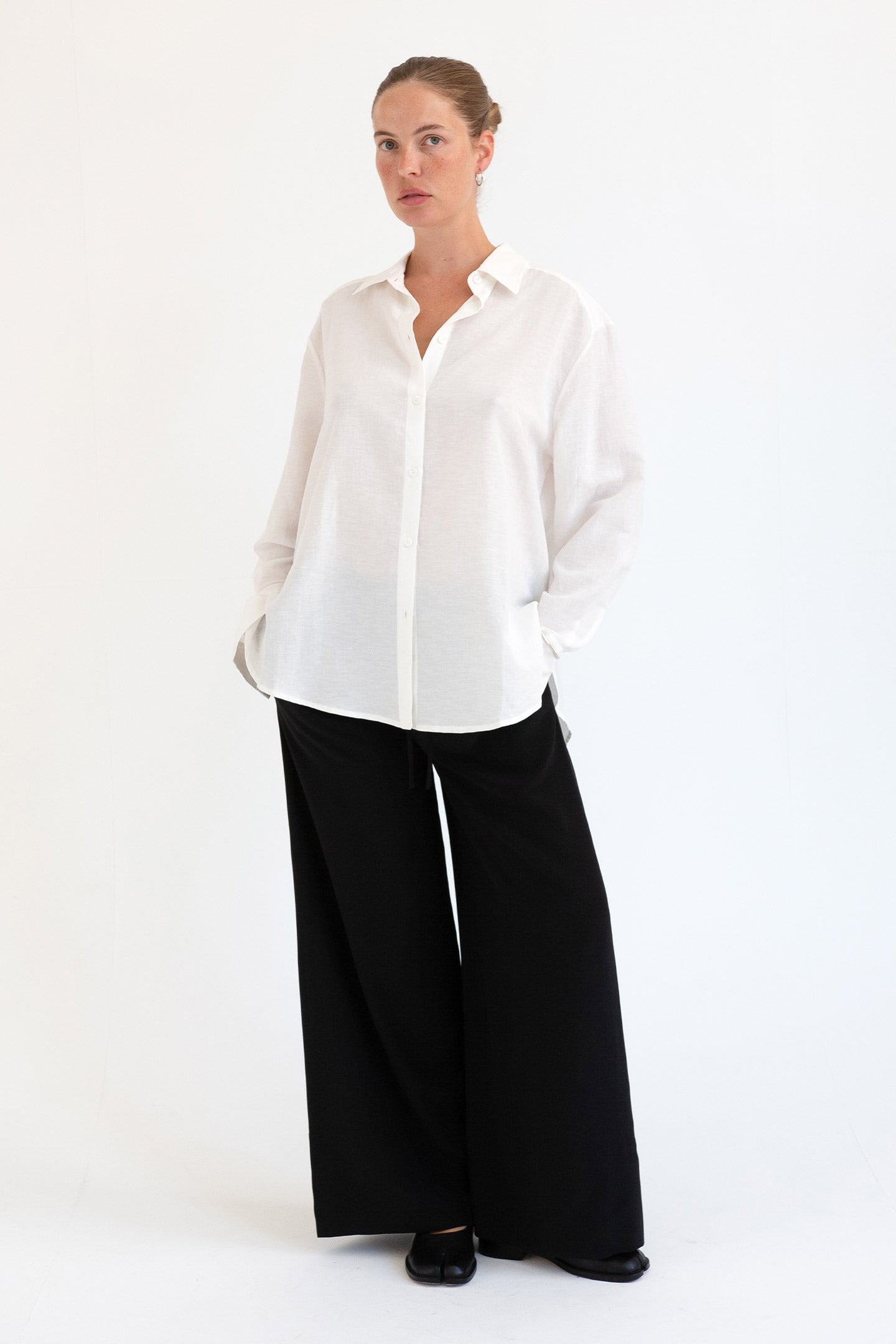 Relaxed Long Sleeve Silk Hemp Shirt | Gessato Bianca $319