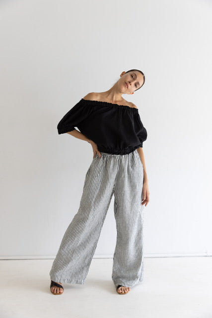 Wide Leg Relaxed Pant | Charcoal Stripe $280