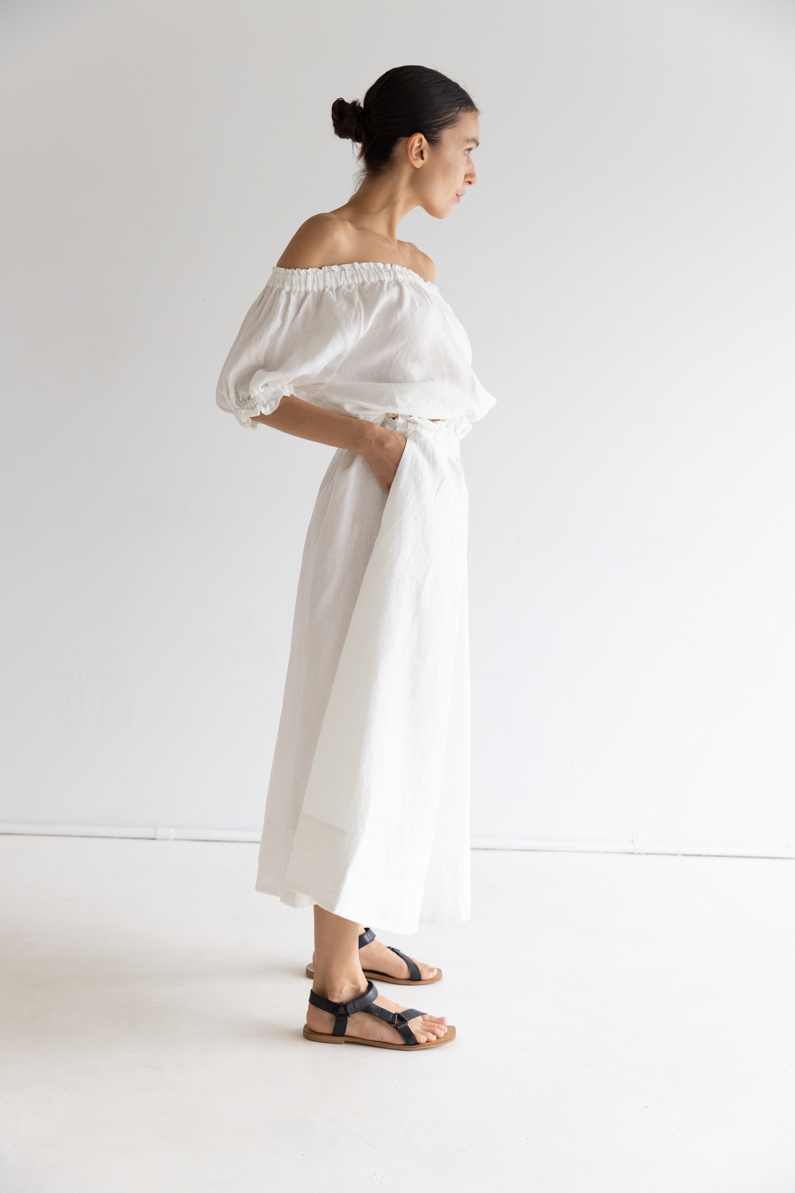 Ruffle Linen Maxi Skirt | Sundae White $260